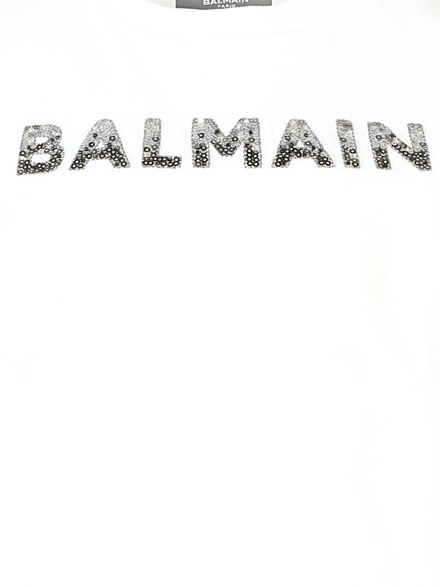 T-shirt bianca per bambina con paillettes,Balmain Kids,BT8C31 J0177 100NE