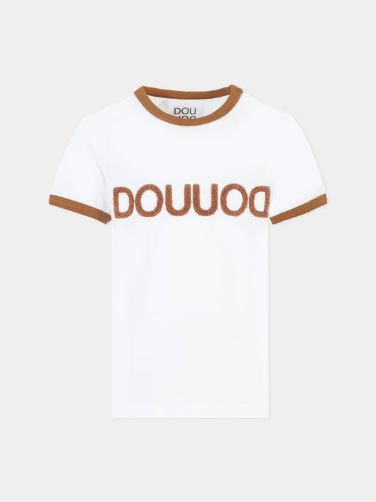 T-shirt bianca per bambina con logo,Douuod Kids,DT8P11 Z0761 100