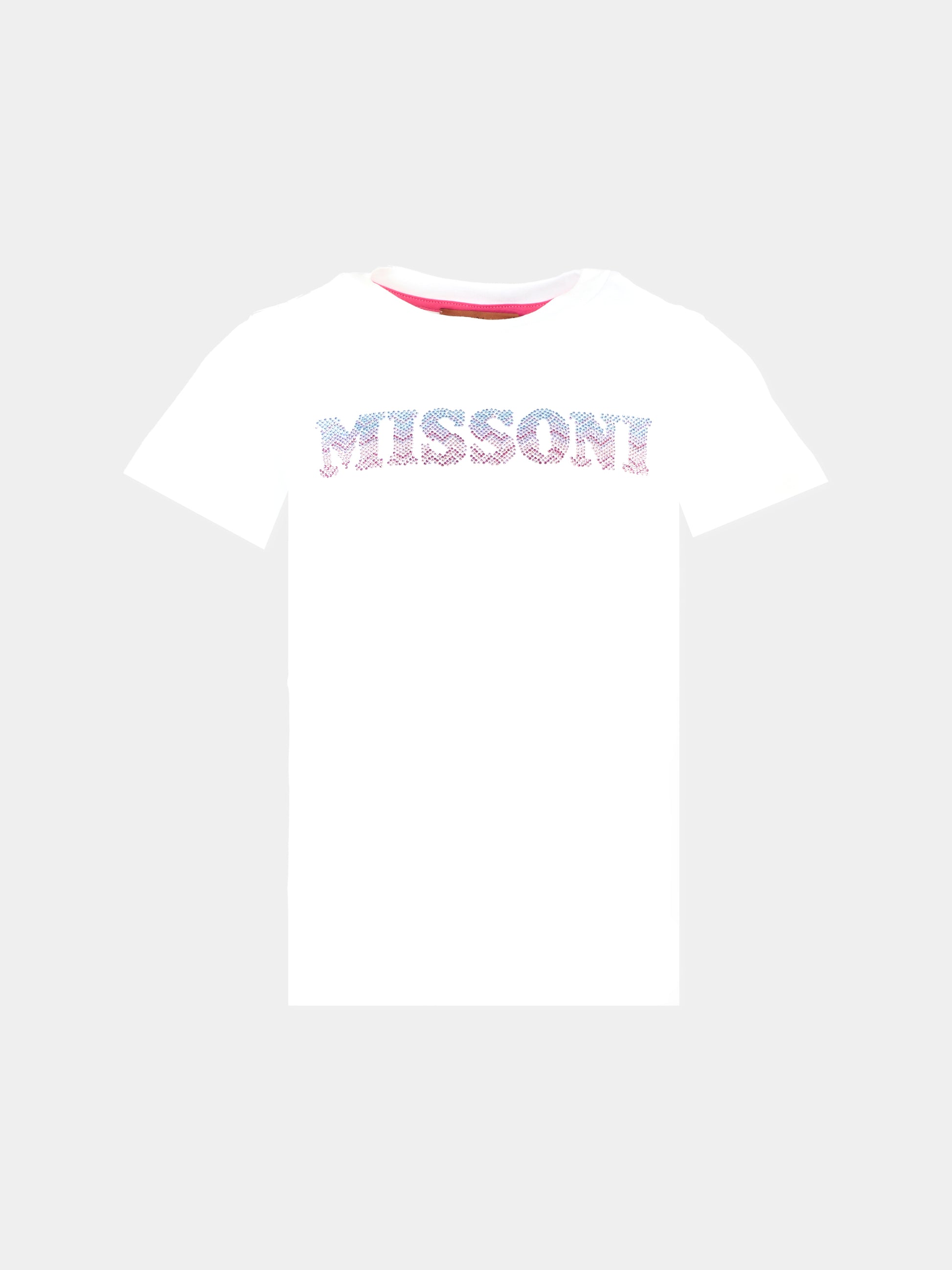 T-shirt bianca per bambina con logo celeste e rosa,Missoni,MT8A41 J0177 100MC