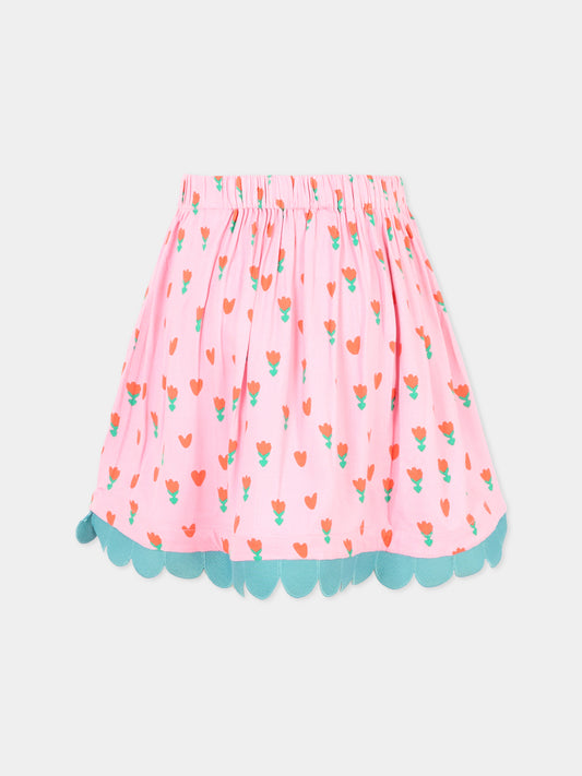 Gonna rosa per bambina con fiori rossi,Stella Mccartney Kids,TT7A71 Z1243 547MC