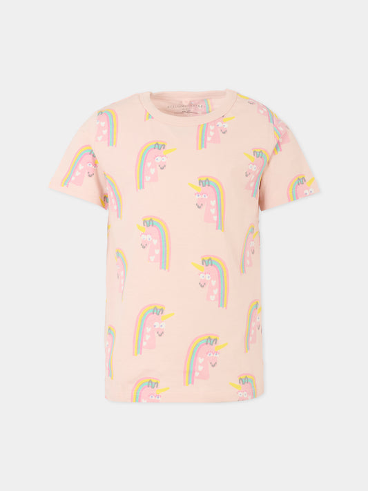 T-shirt rosa per bambina con unicorni,Stella Mccartney Kids,TT8E01 Z1343 505MC