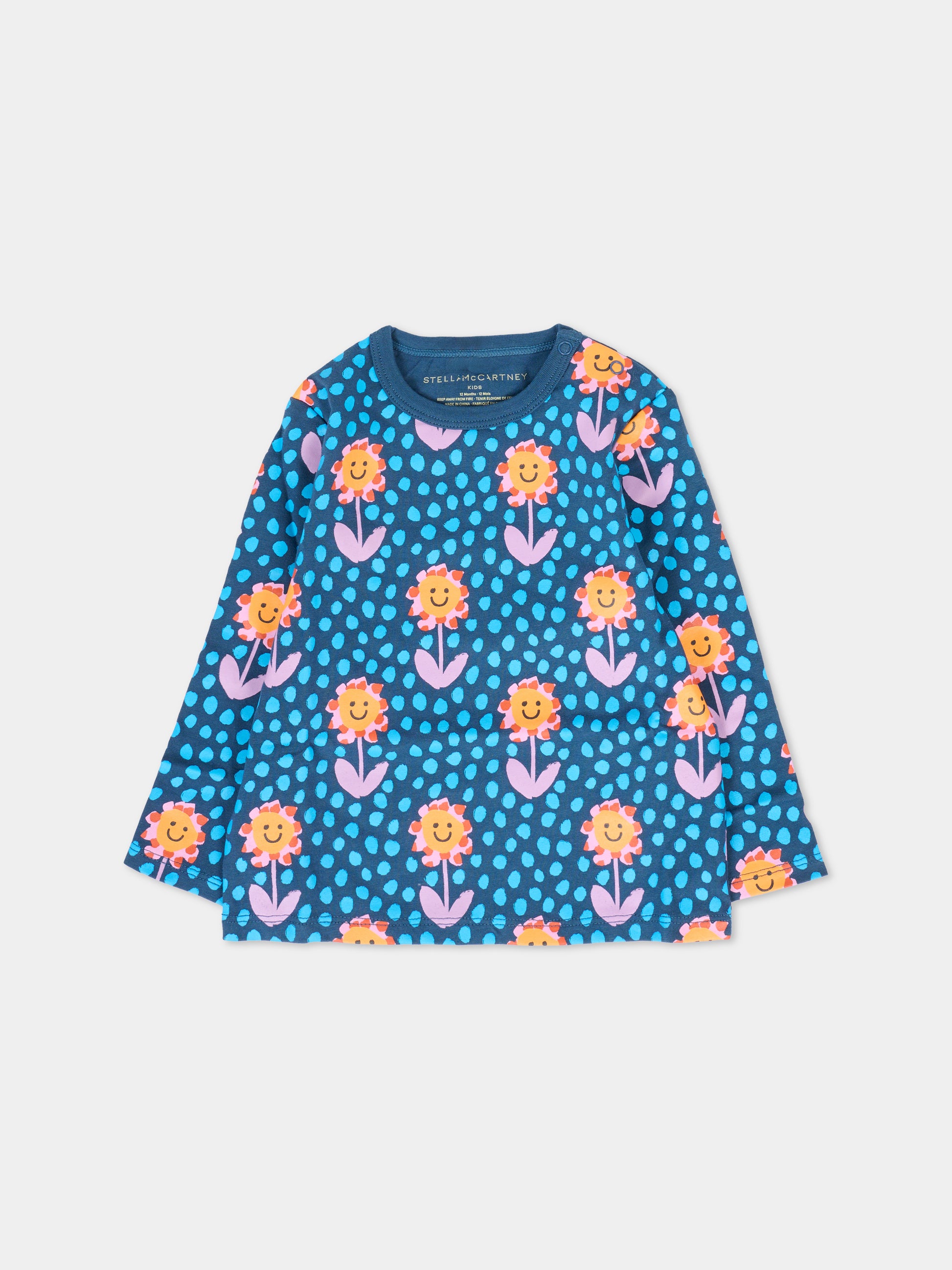 T-shirt blu per neonata con fiori,Stella Mccartney Kids,TT8020 Z1478 618MC