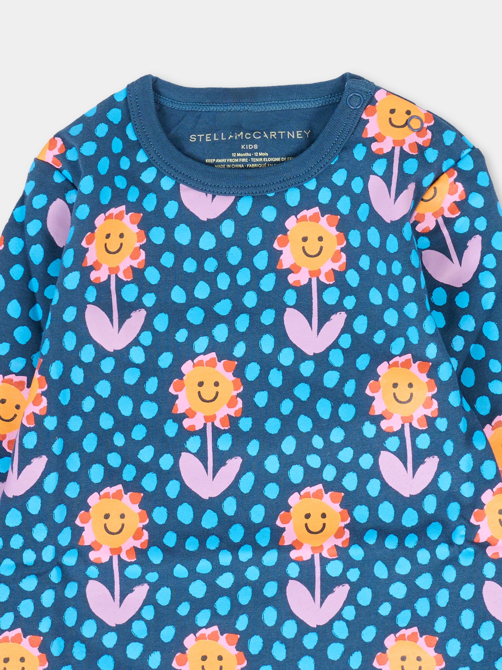 T-shirt blu per neonata con fiori,Stella Mccartney Kids,TT8020 Z1478 618MC
