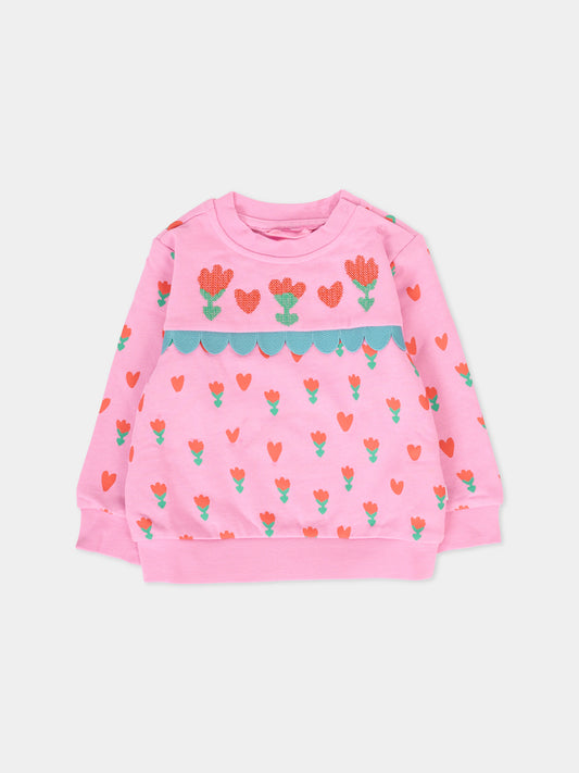 Felpa rosa per neonata con fiori rossi,Stella Mccartney Kids,TT4000 Z1269 547MC