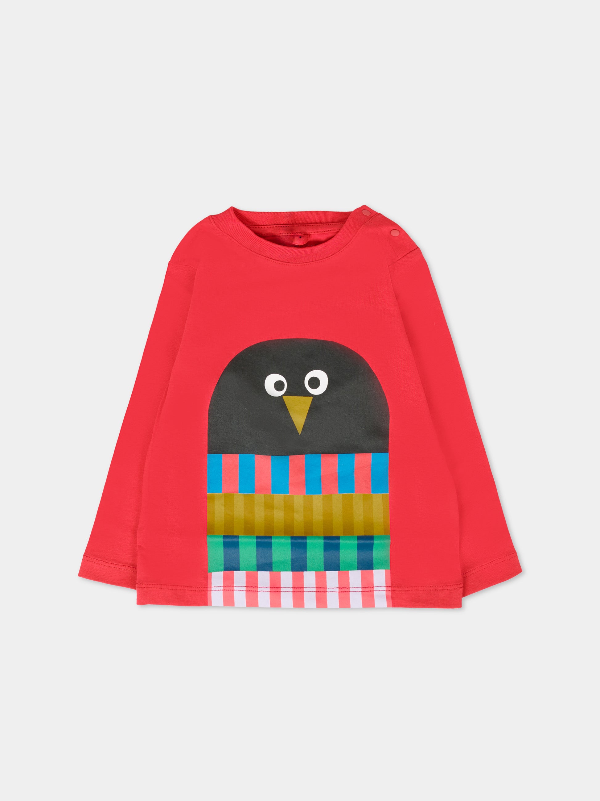 T-shirt rossa per neonato con pinguino,Stella Mccartney Kids,TT8670 Z0434 412