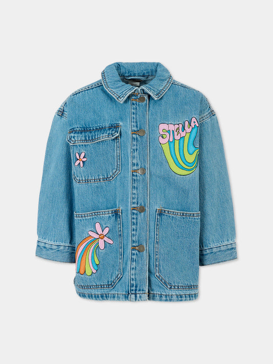 Giubbotto di jeans azzurro per bambina con patch,Stella Mccartney Kids,TV2A97 Z0746 601