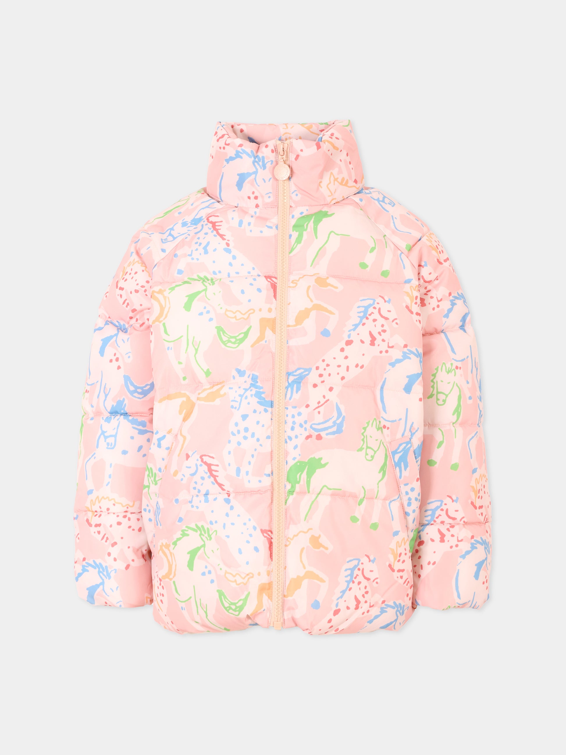 Piumino rosa per bambina con stampa colorata,Stella Mccartney Kids,TV2C47 Z2167 50UMC