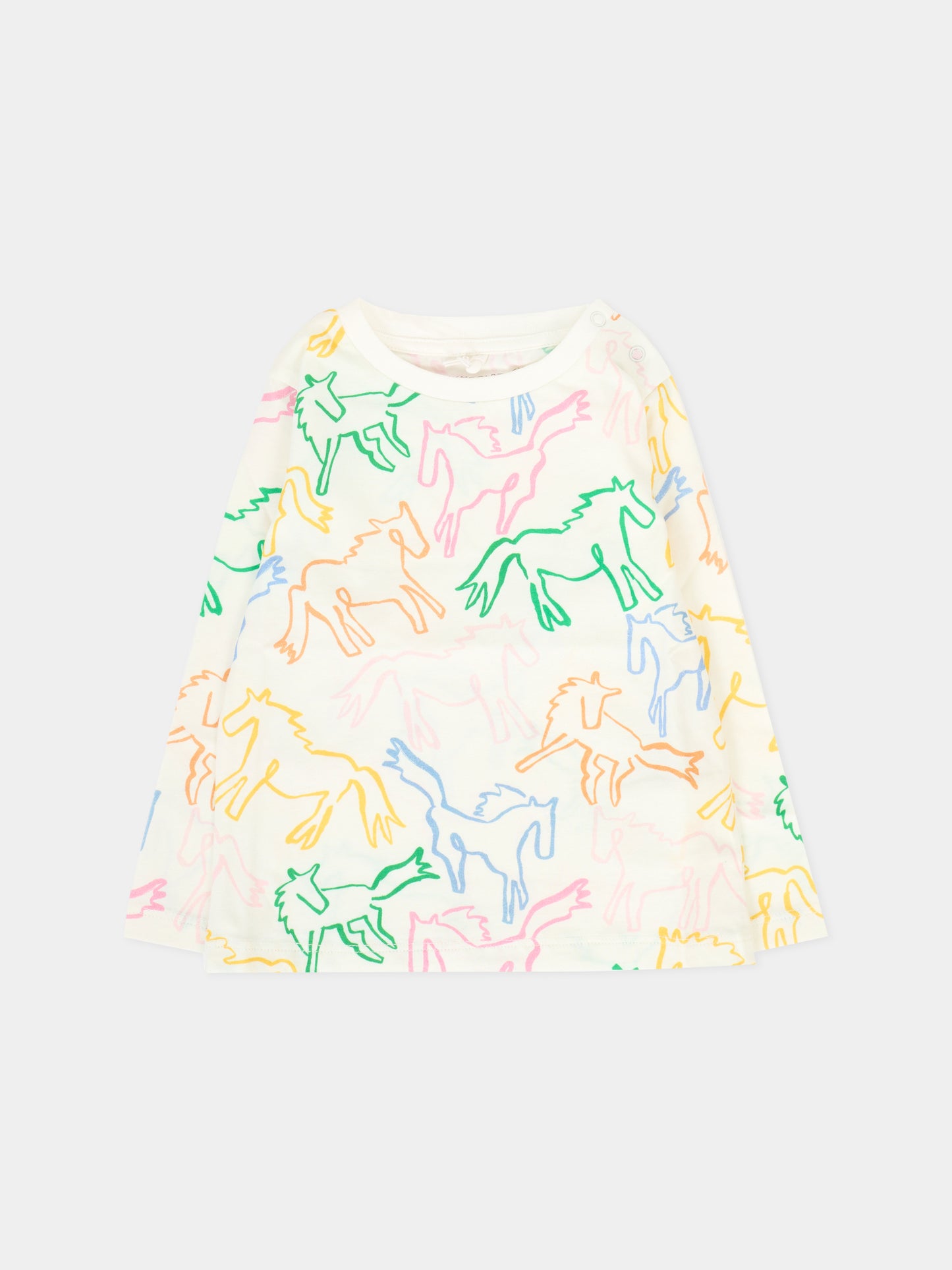 T-shirt bianca per neonata con cavalli,Stella Mccartney Kids,TV8120 Z2408 101MC