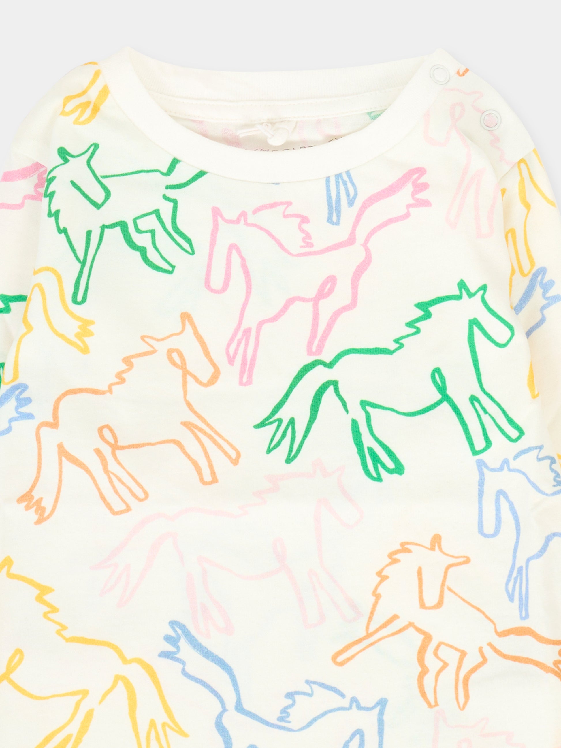 T-shirt bianca per neonata con cavalli,Stella Mccartney Kids,TV8120 Z2408 101MC