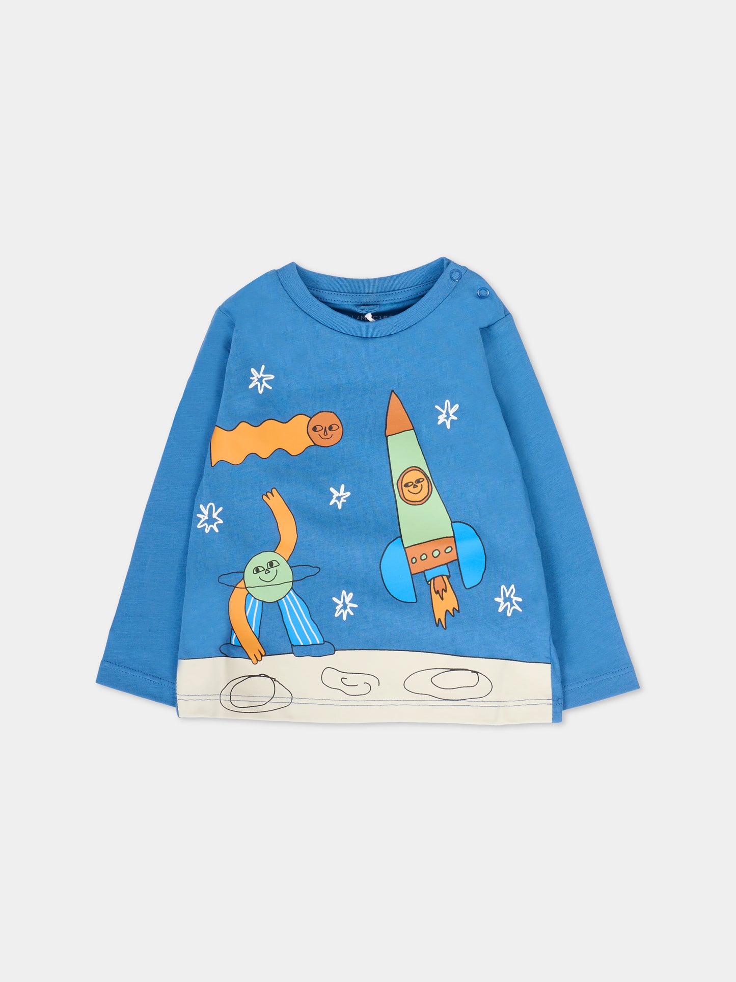 T-shirt blu per neonato con stampa spazio,Stella Mccartney Kids,TV8500 Z0434 999