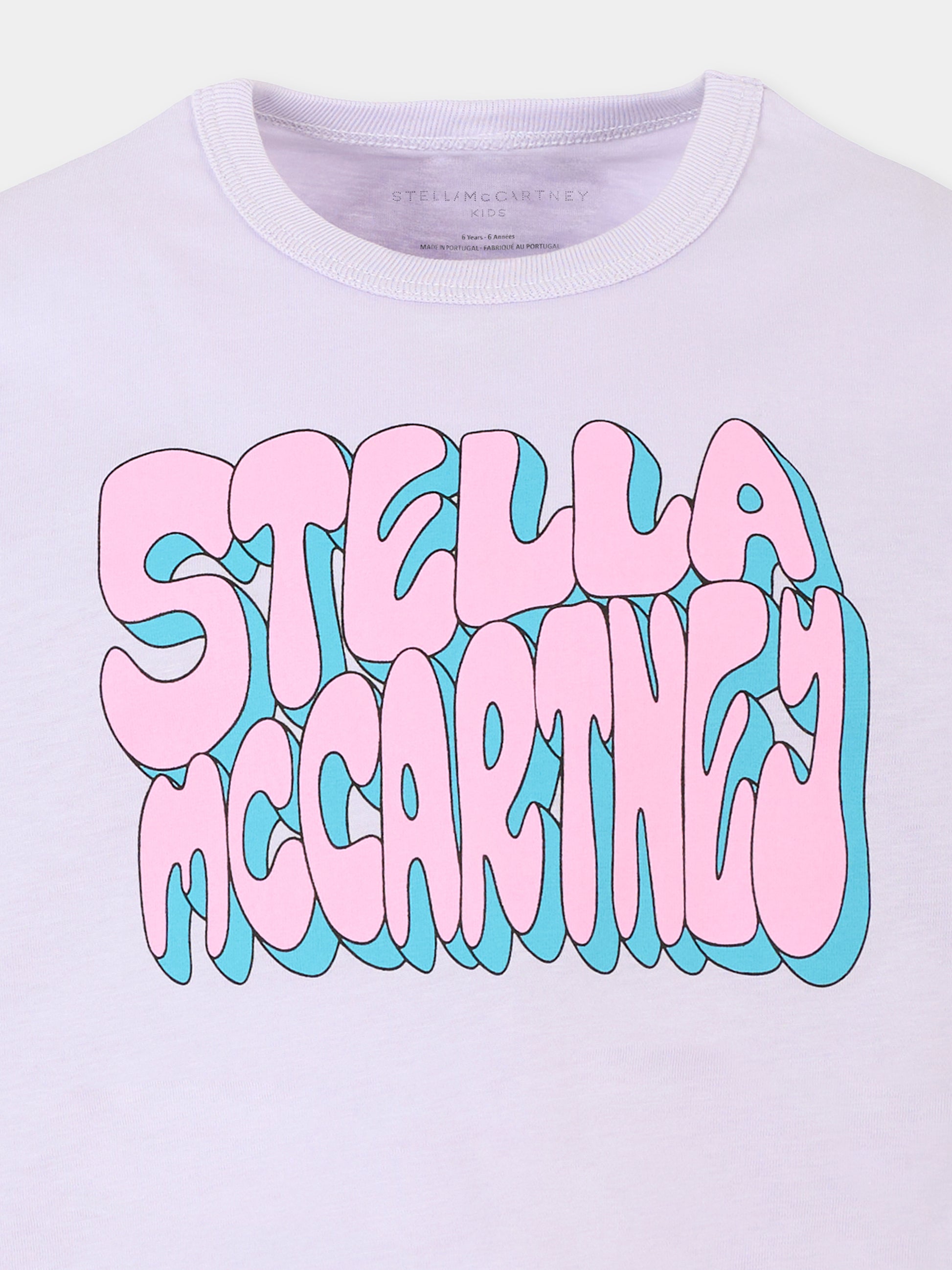 T-shirt lilla per bambina con logo rosa e celeste,Stella Mccartney Kids,TV8B00 Z0434 572