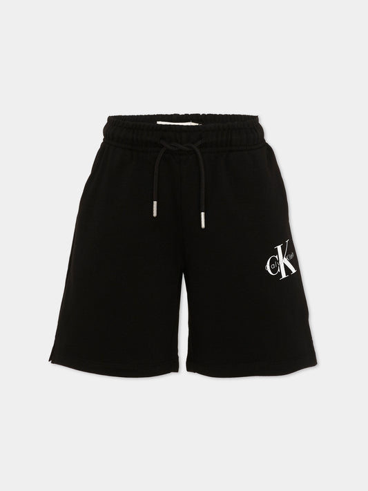 Shorts sportivi neri per bambini con logo,Calvin Klein Kids,LV1CKSJC51 BEH