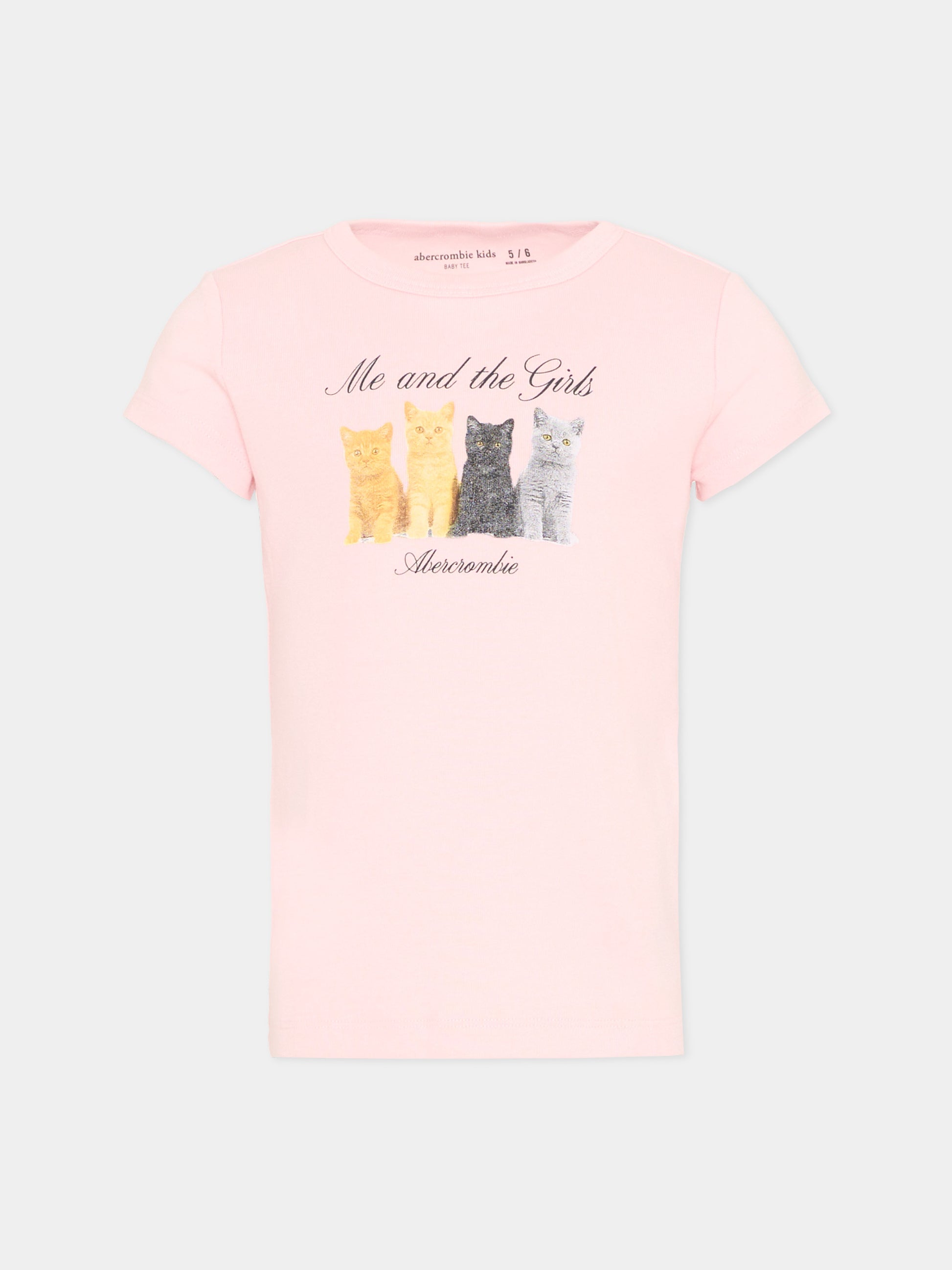 T-Shirt rosa per bambina con gatti,Abercrombie & Fitch,43AN34 AGX