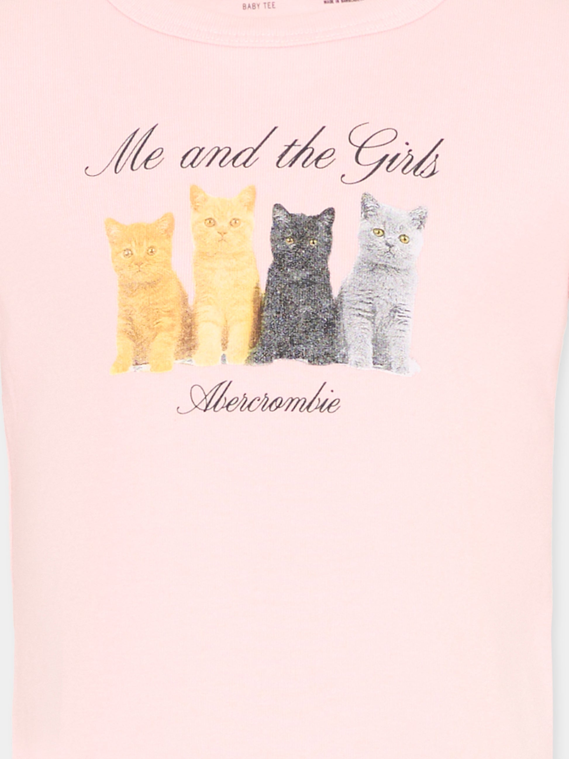 T-Shirt rosa per bambina con gatti,Abercrombie & Fitch,43AN34 AGX