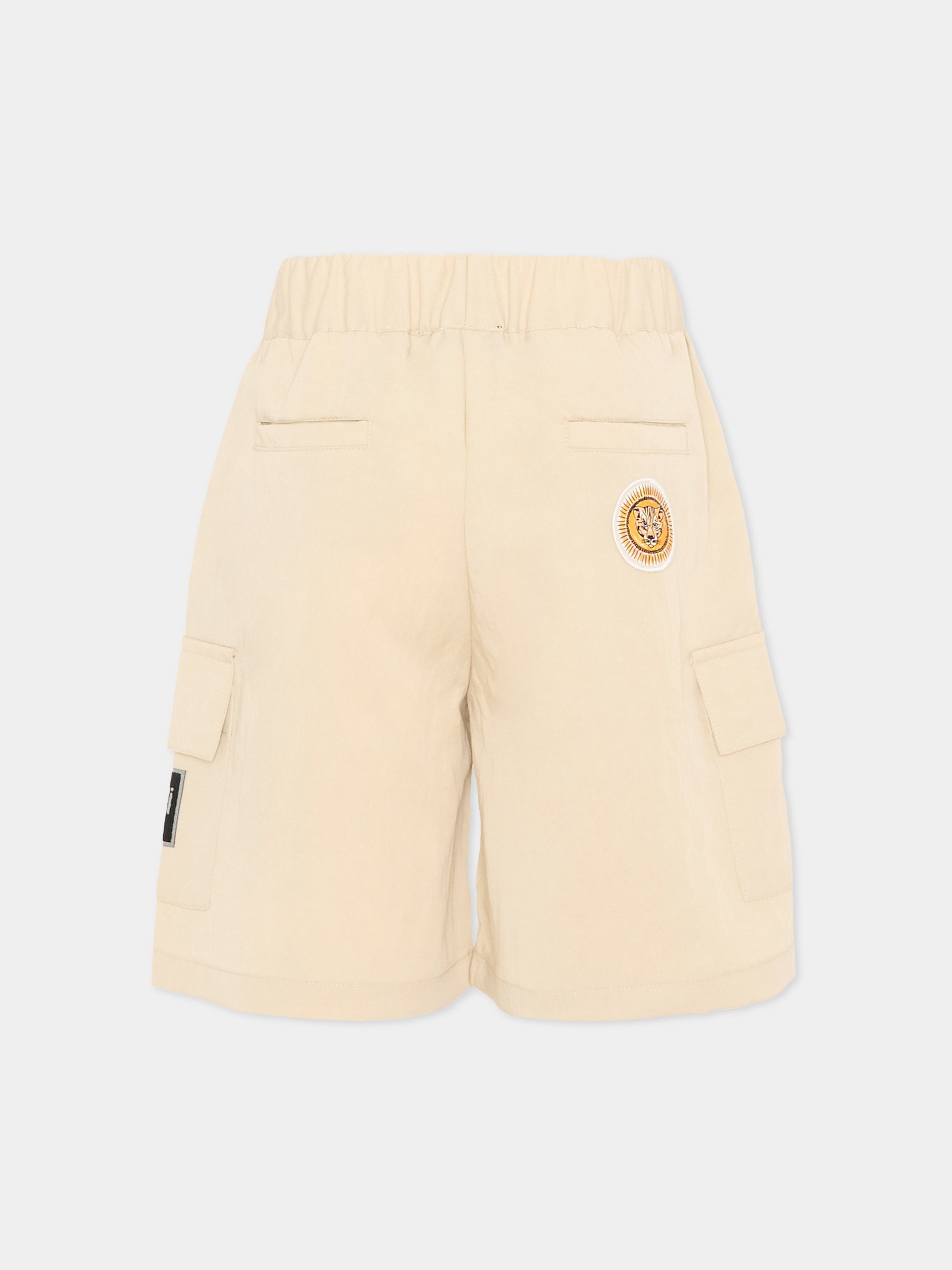 Shorts beige per bambino con logo,Just Cavalli Kids,JIP26095BE BEIGE CASTLE WALL