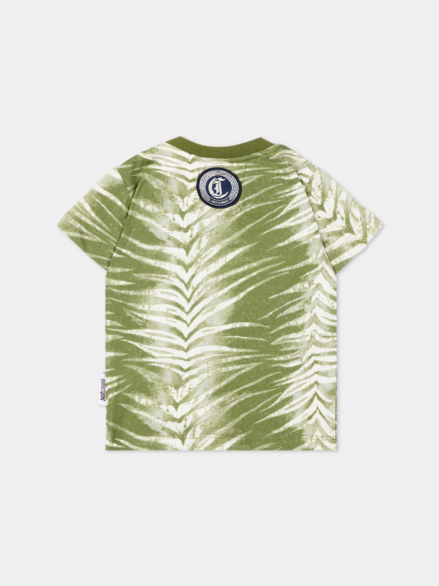 T-Shirt verde per neonato con stampa zebrata,Just Cavalli Kids,JIP26091TS ZEBRA GREEN CALLISTE