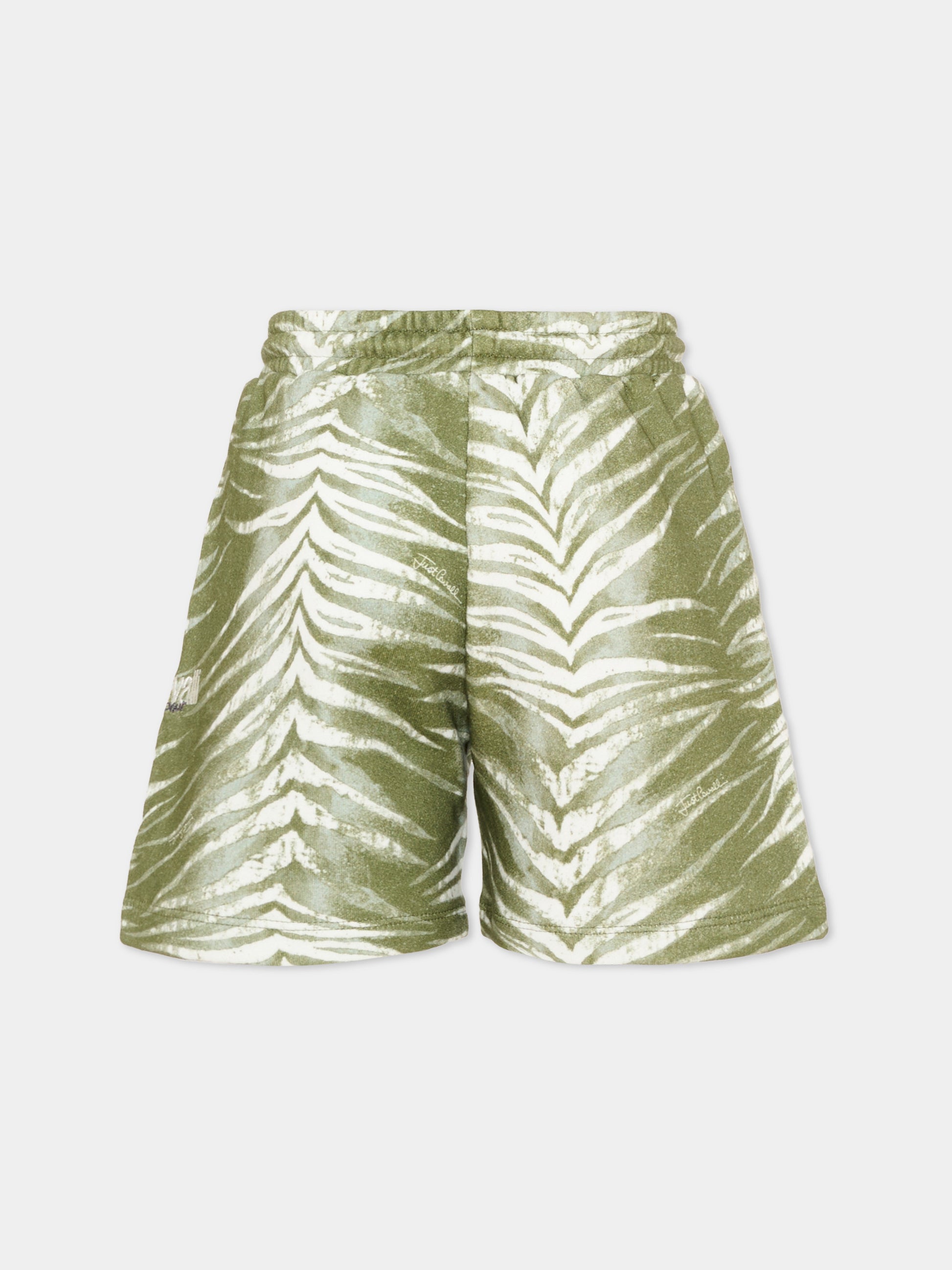Shorts sportivi verdi per bambino con stampa zebrata,Just Cavalli Kids,JIP26094BE ZEBRA GREEN CALLISTE