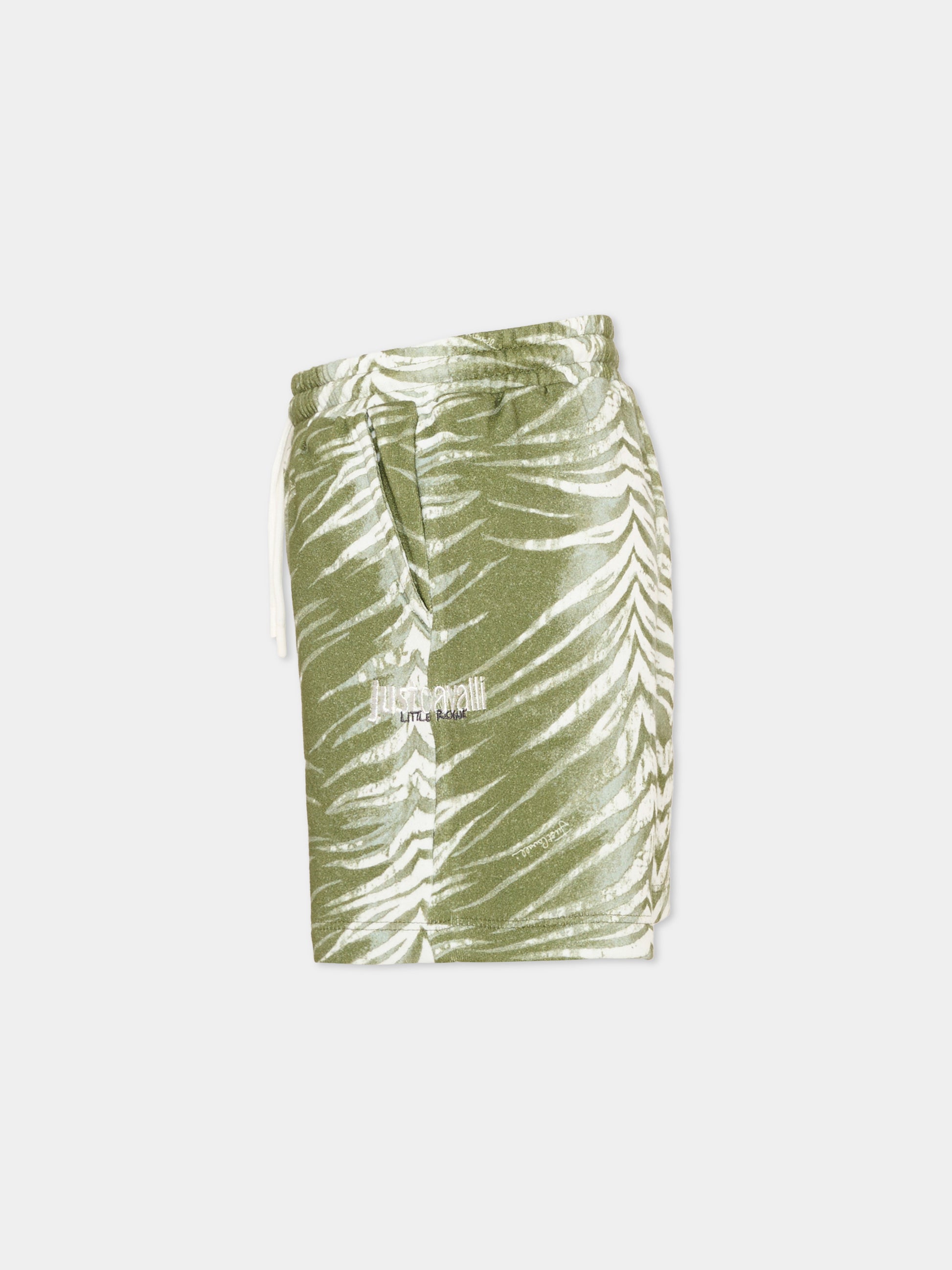 Shorts sportivi verdi per bambino con stampa zebrata,Just Cavalli Kids,JIP26094BE ZEBRA GREEN CALLISTE