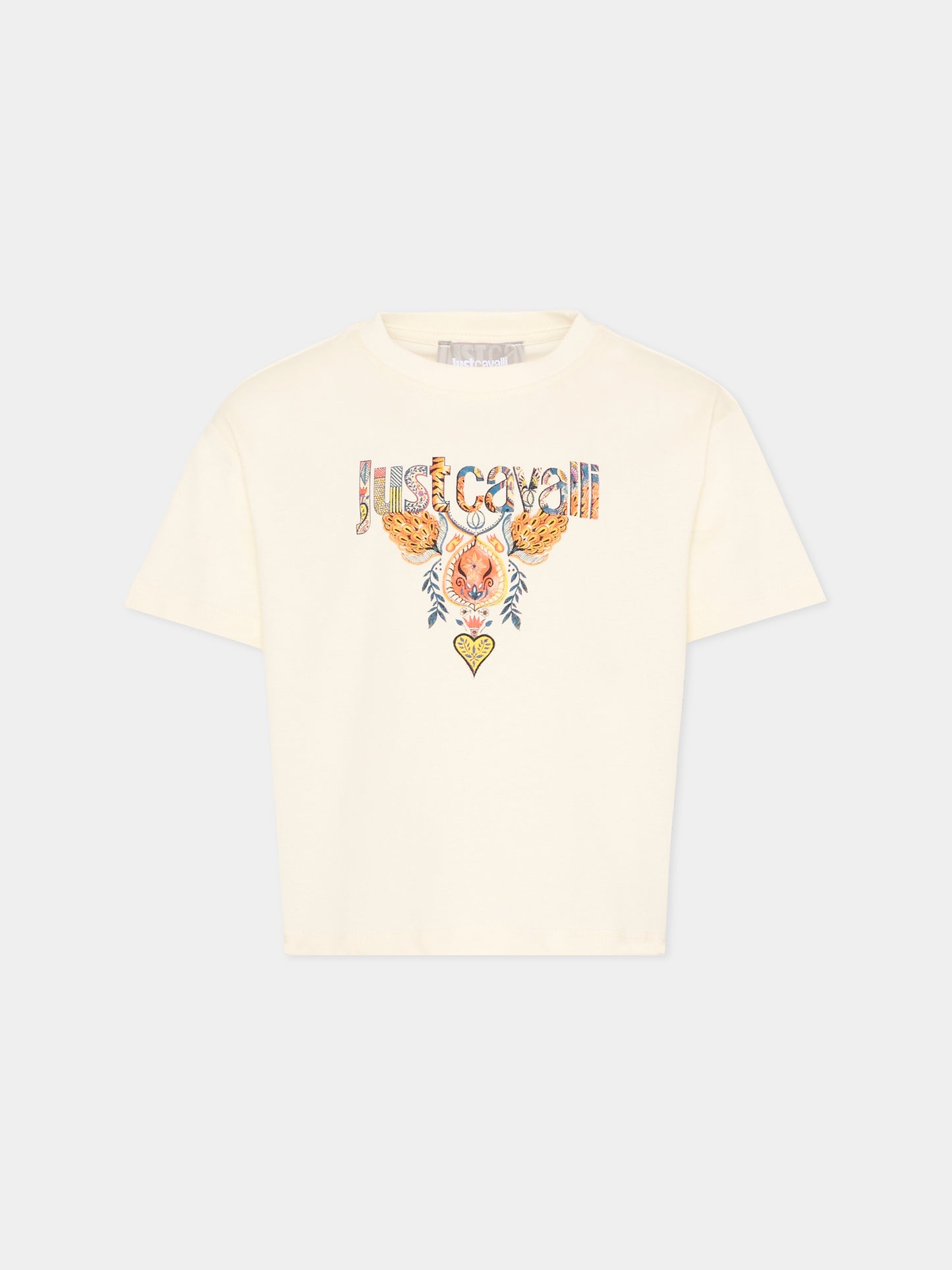 T-Shirt avorio per bambina con logo,Just Cavalli Kids,JGP26114TS PRISTINE