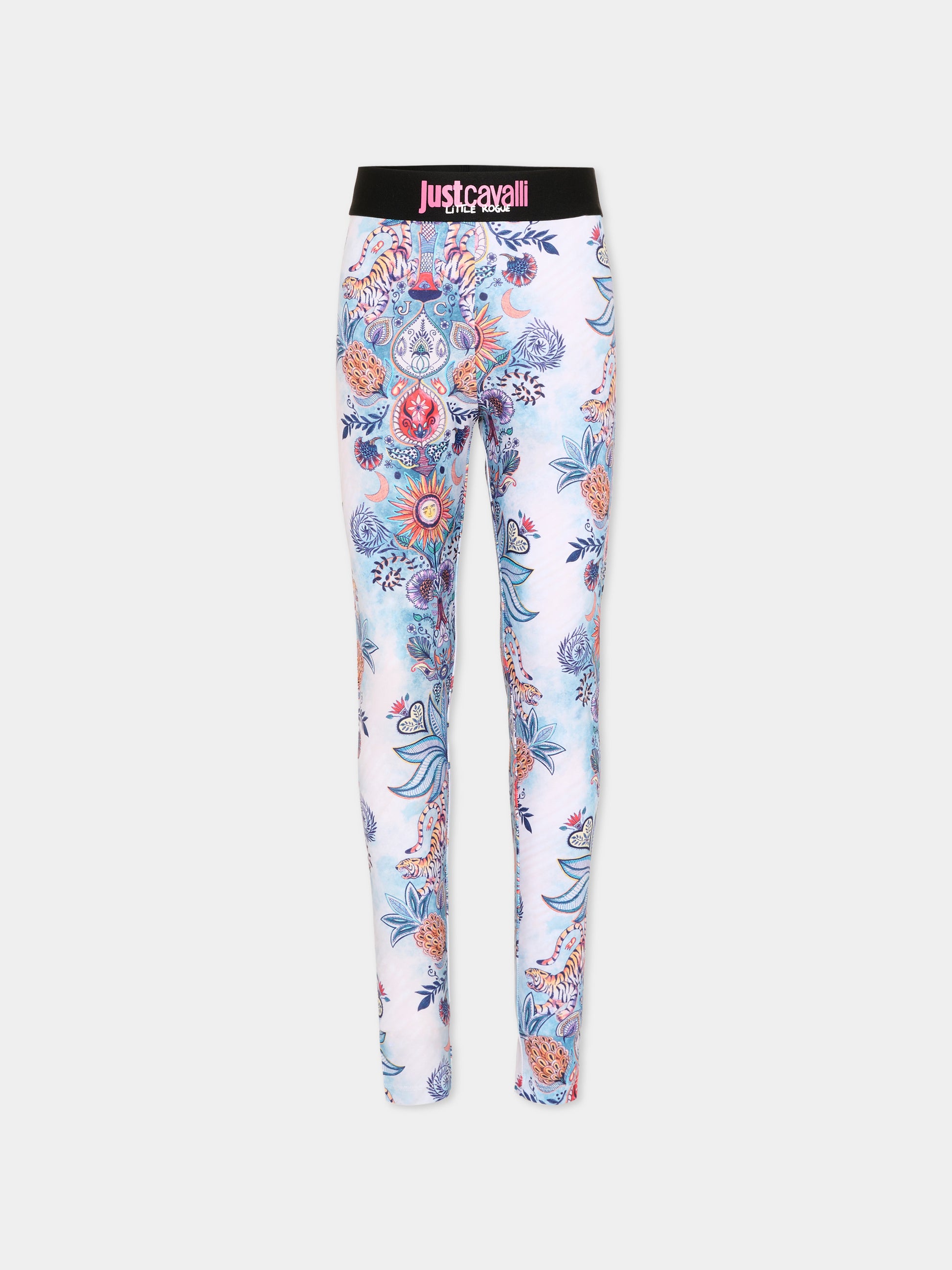 Leggings multicolor per bambina con stampa Tropical Garden,Just Cavalli Kids,JGP26237LE TROPICAL GARDEN