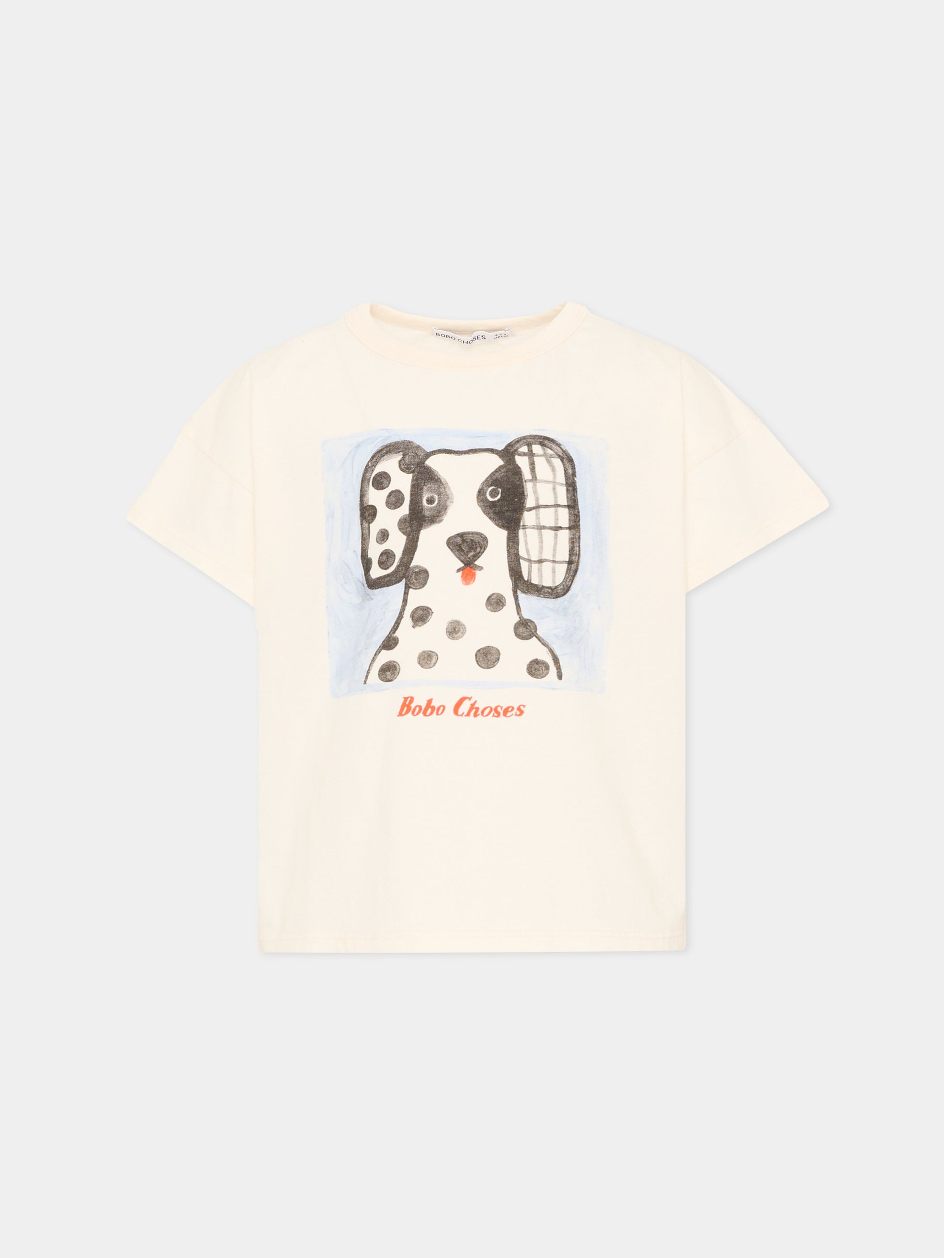 T-shirt avorio per bambini con stampa cane,Bobo Choses,B126AC009