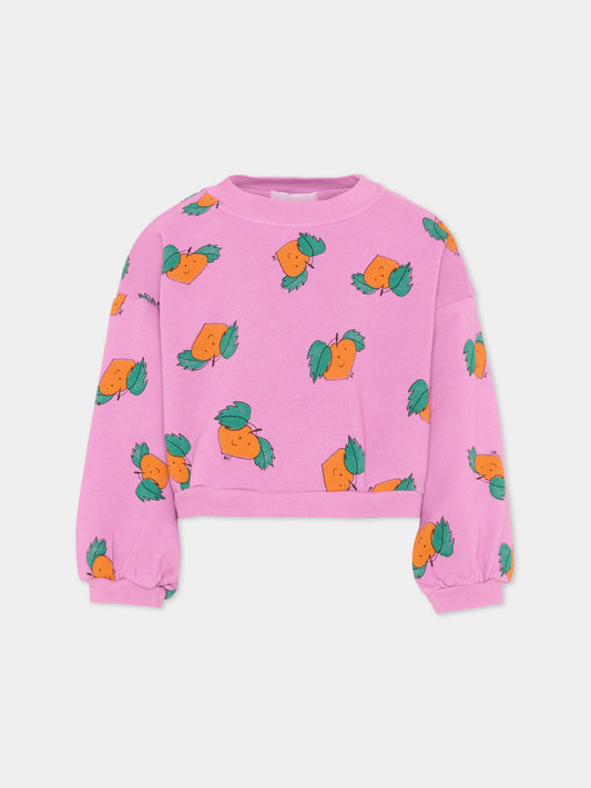 Felpa viola per bambina con stampa mandarini,Bobo Choses,B126AC044