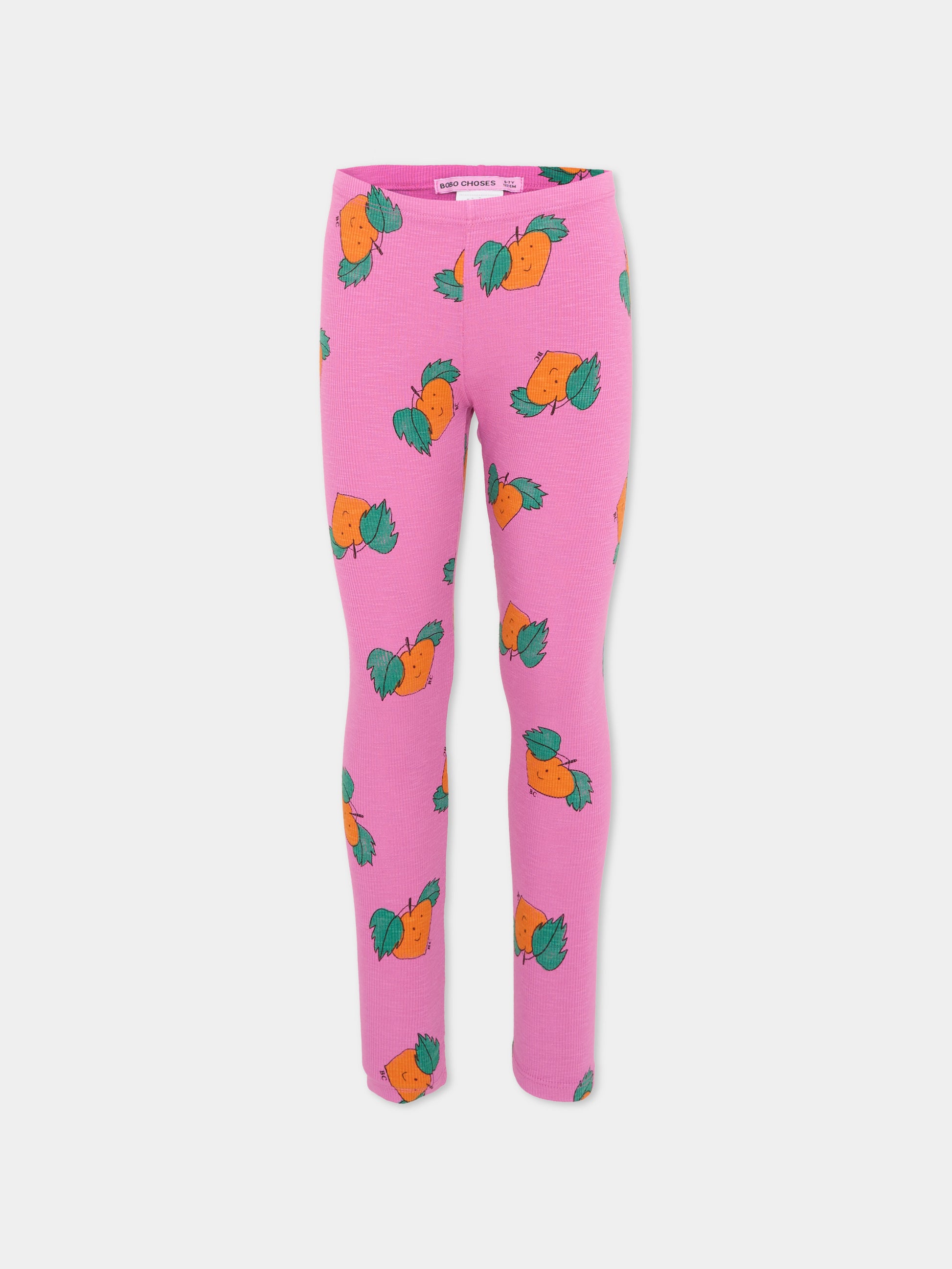 Leggings viola per bambina con stampa mandarino,Bobo Choses,B126AC083