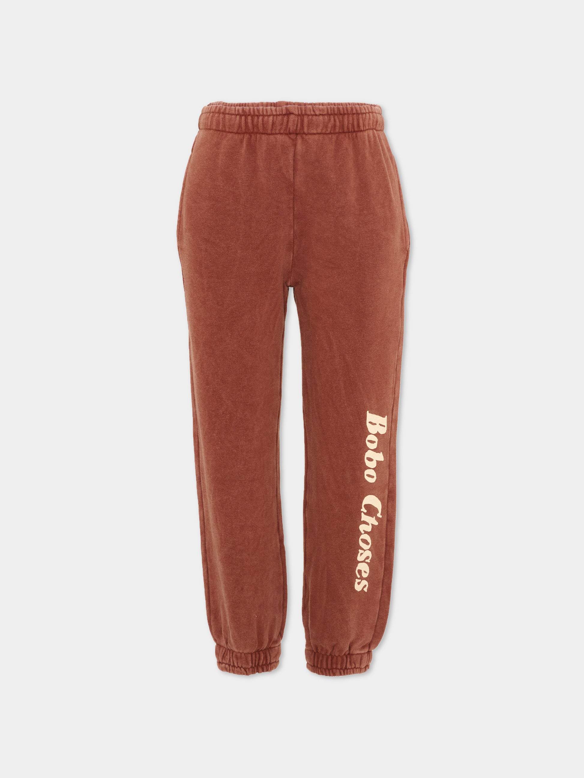 Pantaloni sportivi marroni per bambina con logo,Bobo Choses,B126AC084