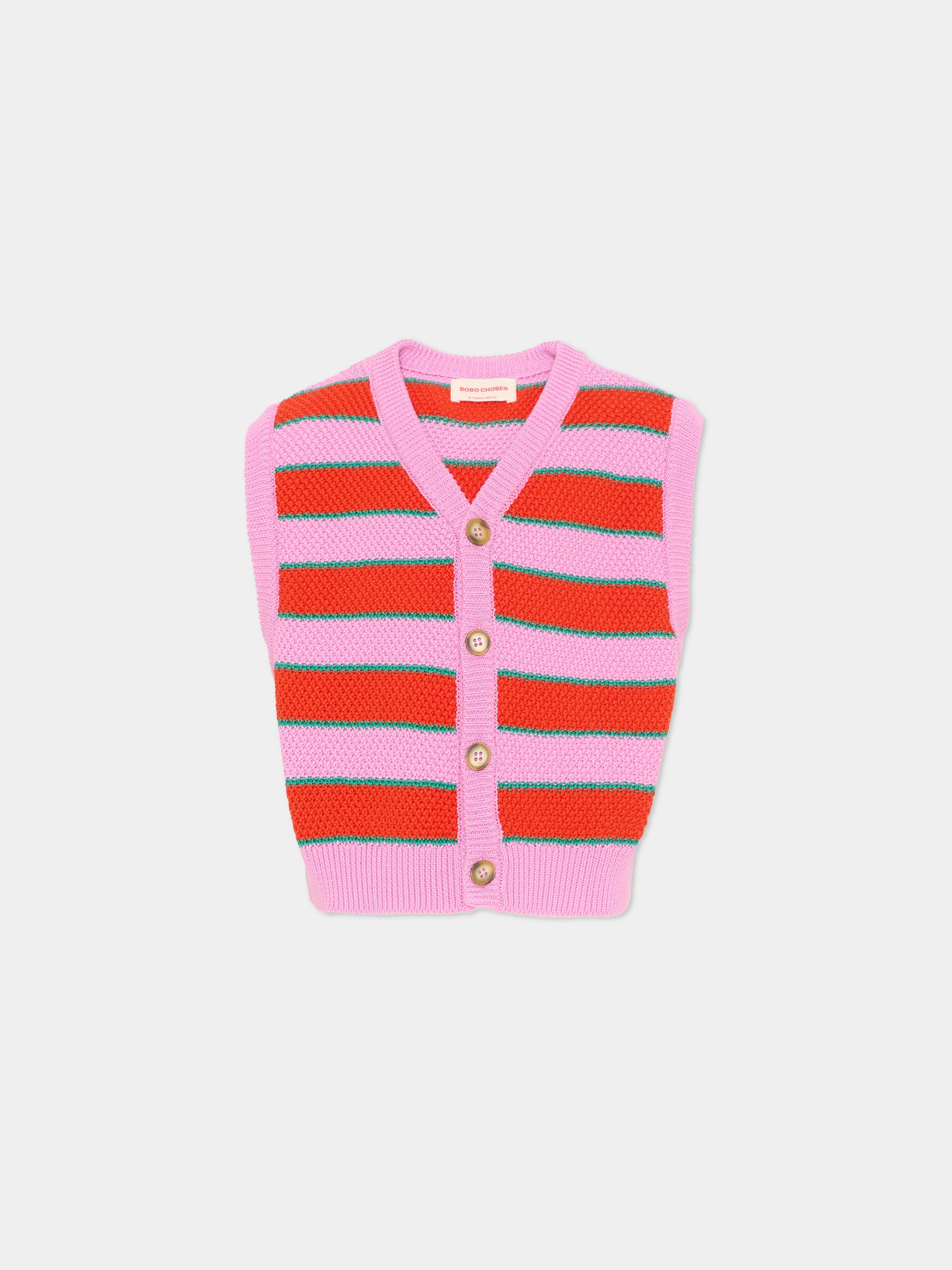 Maglia gilet multicolor a righe per bambina,Bobo Choses,B126AC116