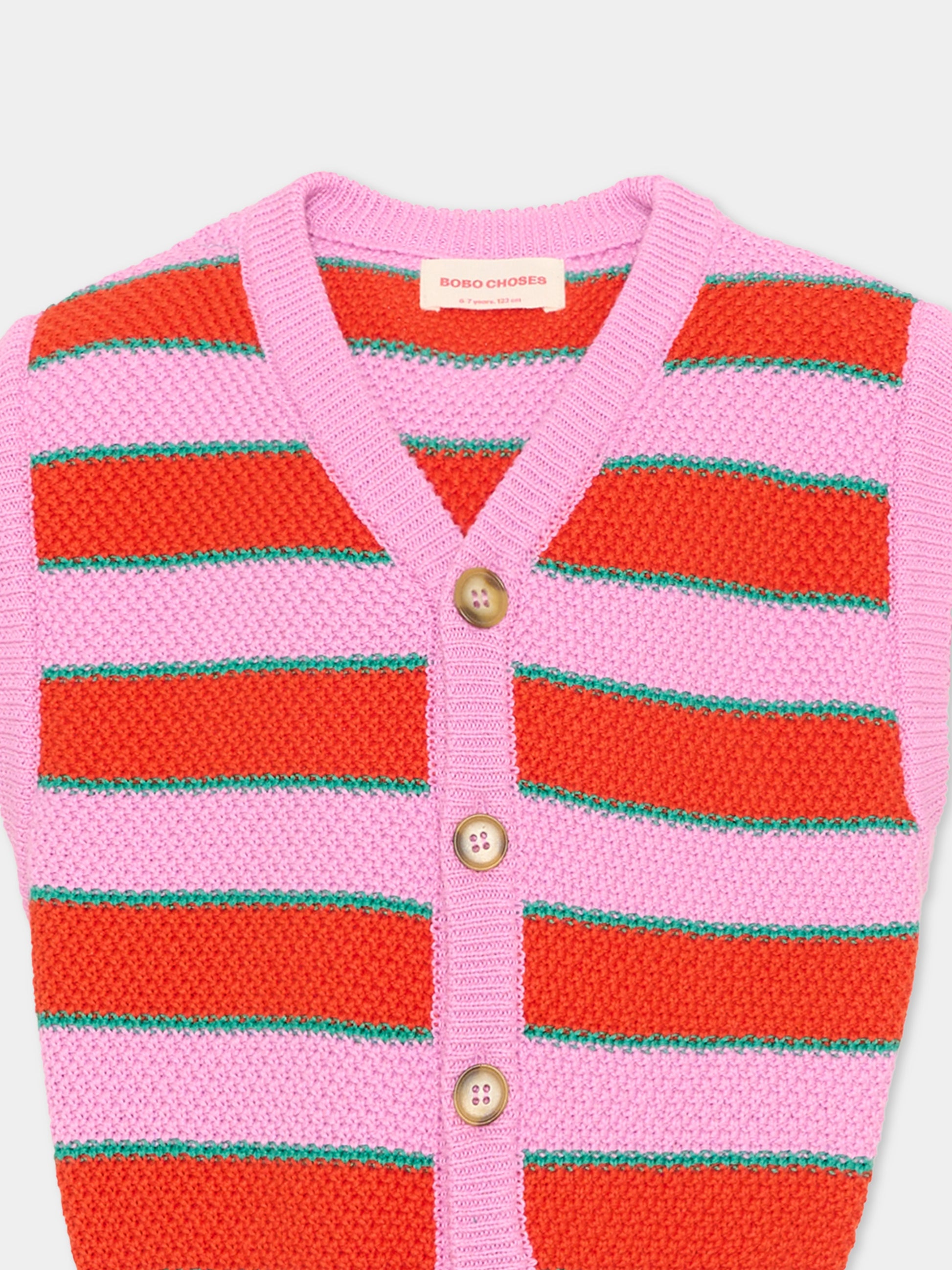 Maglia gilet multicolor a righe per bambina,Bobo Choses,B126AC116