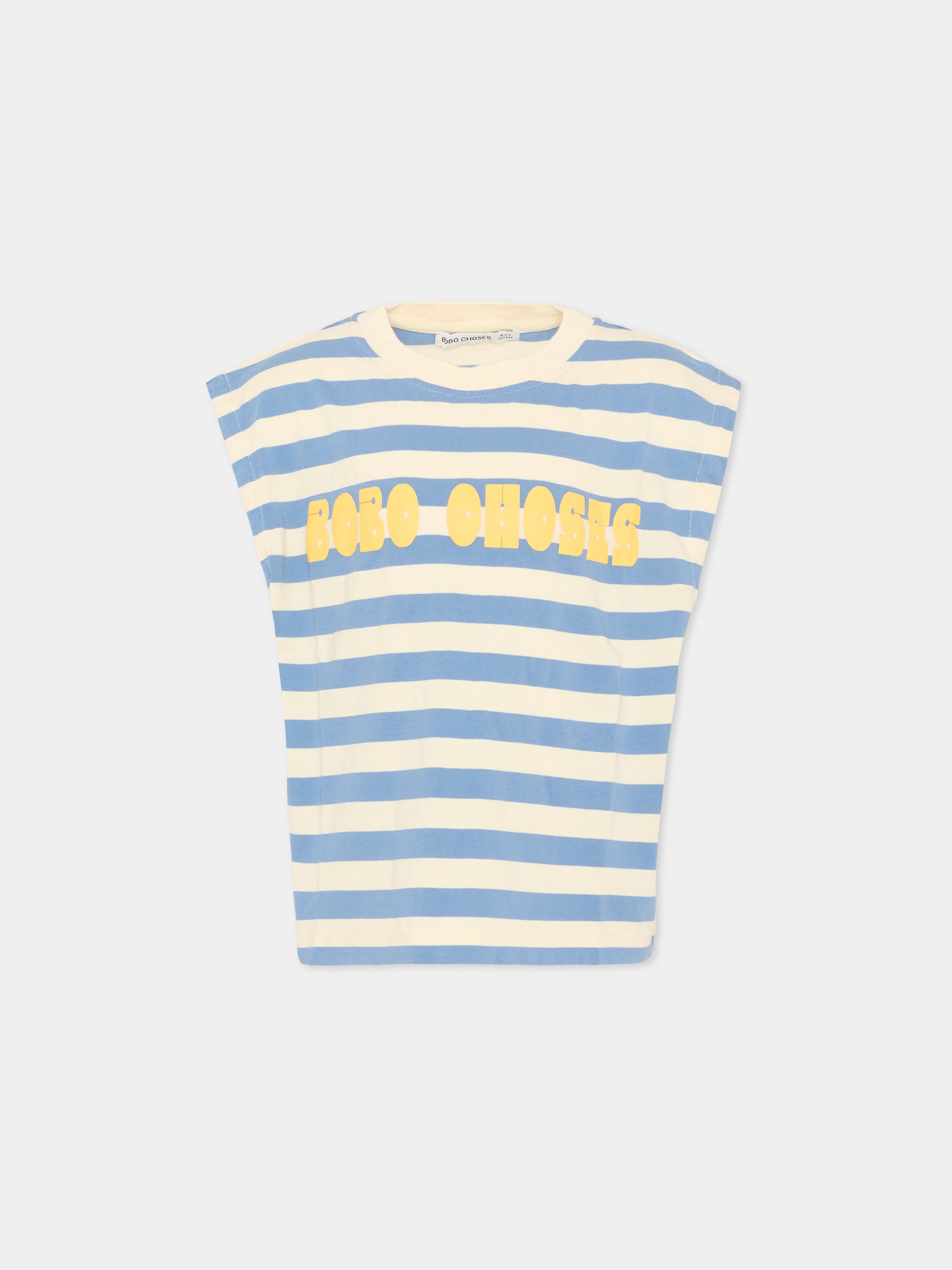 Canotta blu a righe per bambino con logo,Bobo Choses,B126AC140
