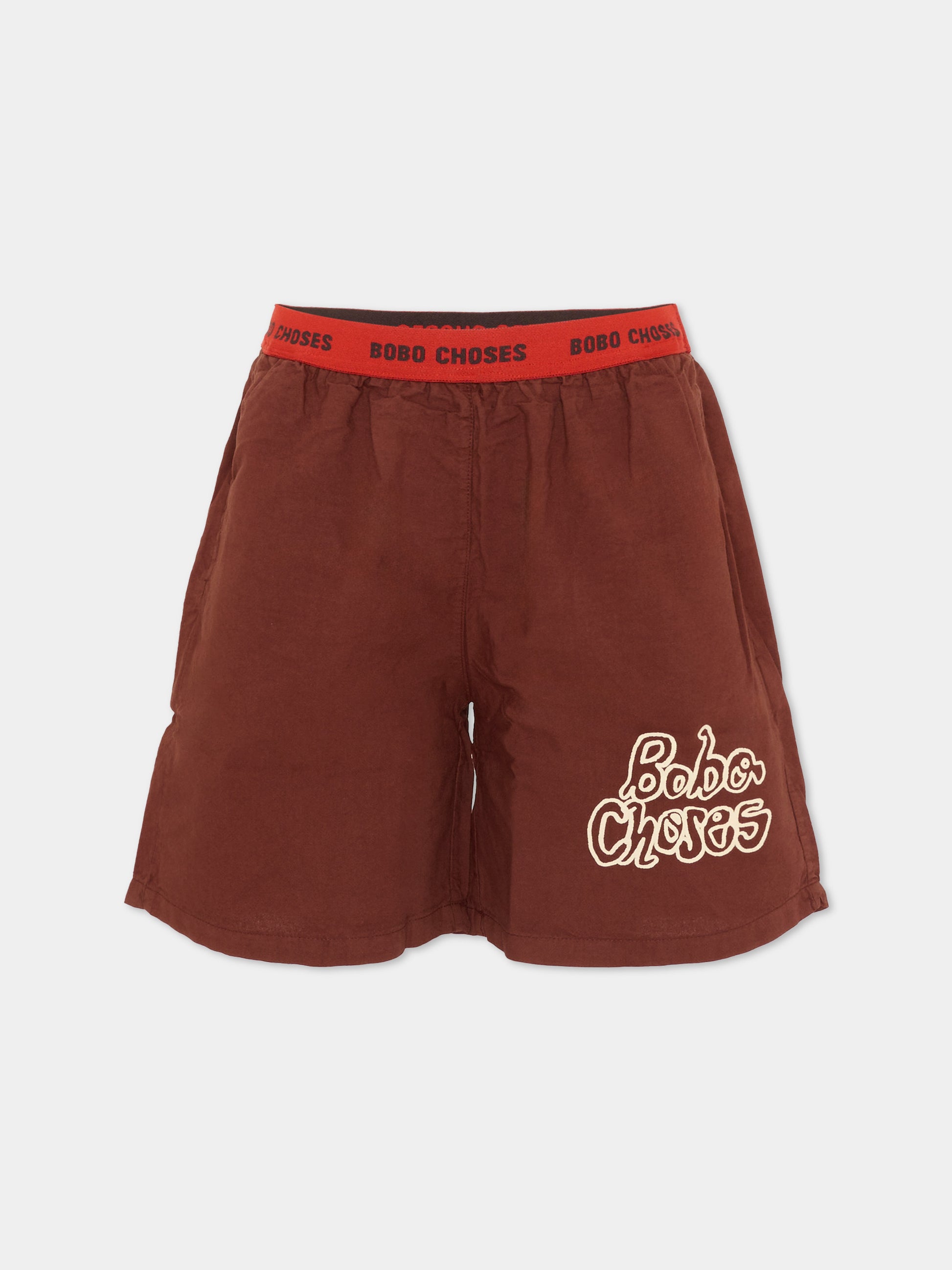Shorts sportivi marroni per bambini con logo,Bobo Choses,B126AC145
