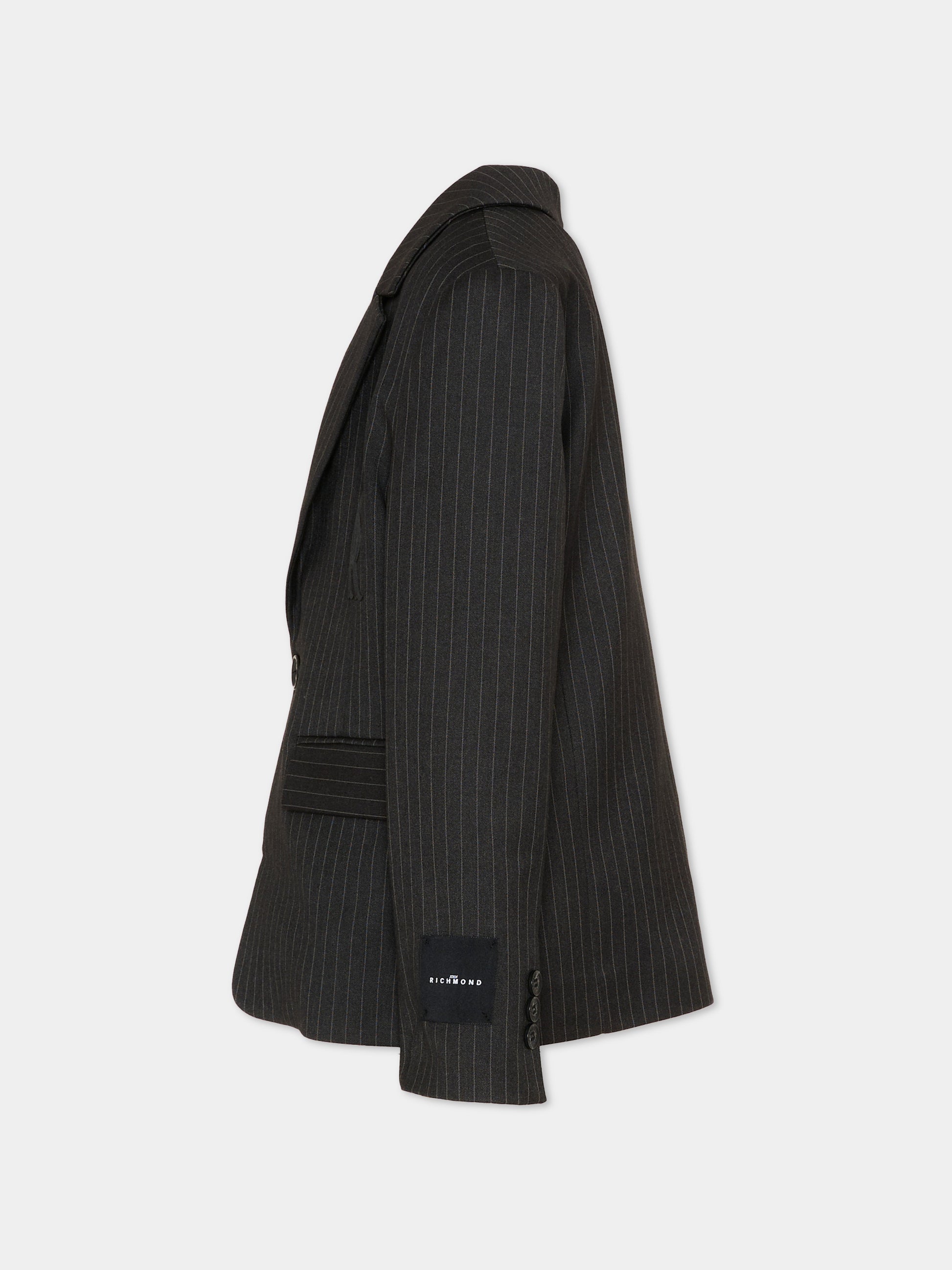 Giaccha grigia gessata per bambino,Richmond,RBP26075GC GREY DARK PINSTRIPE