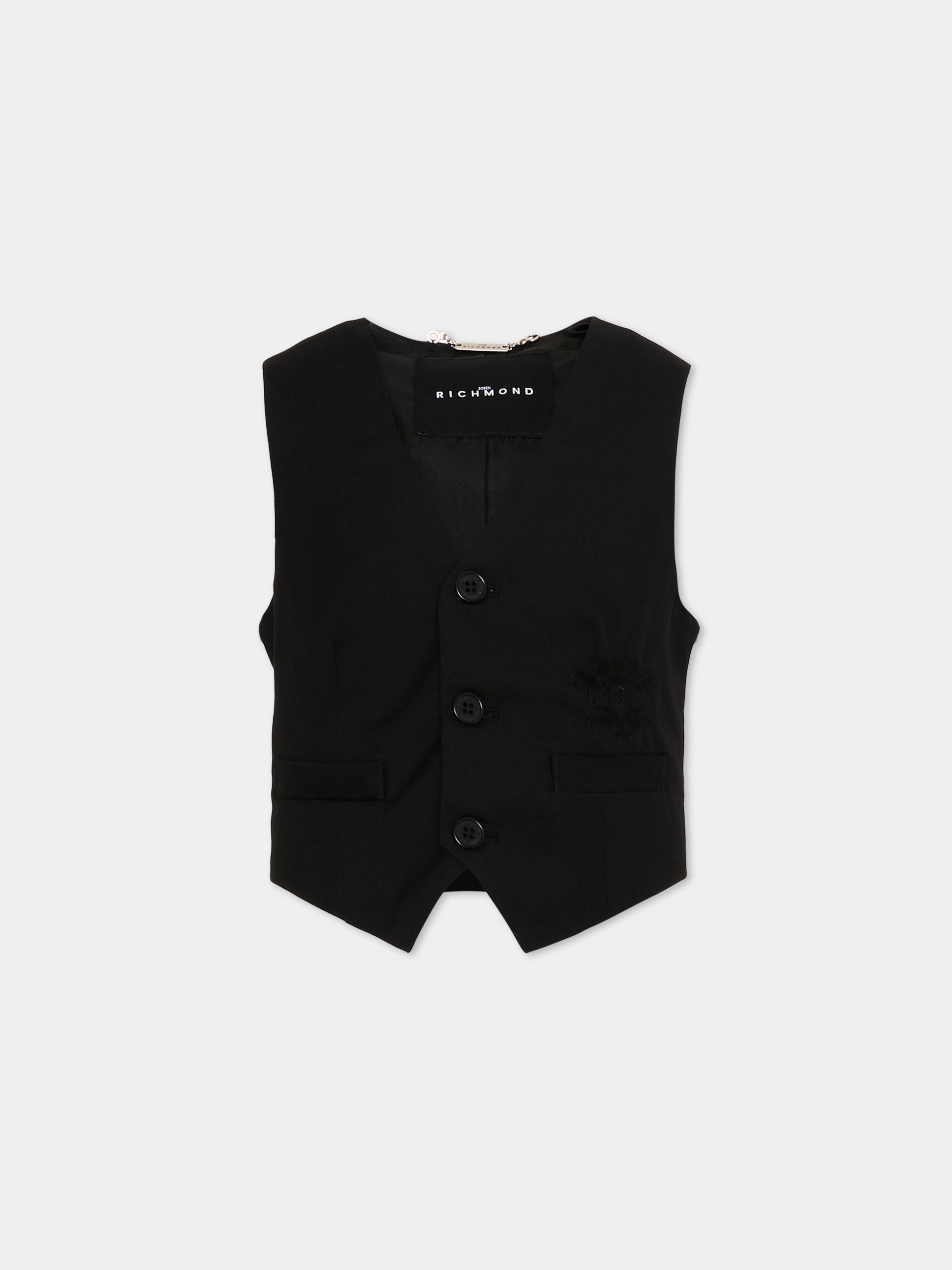 Panciotto nero per bambino con ricamo,Richmond,RBP26168GT BLACK