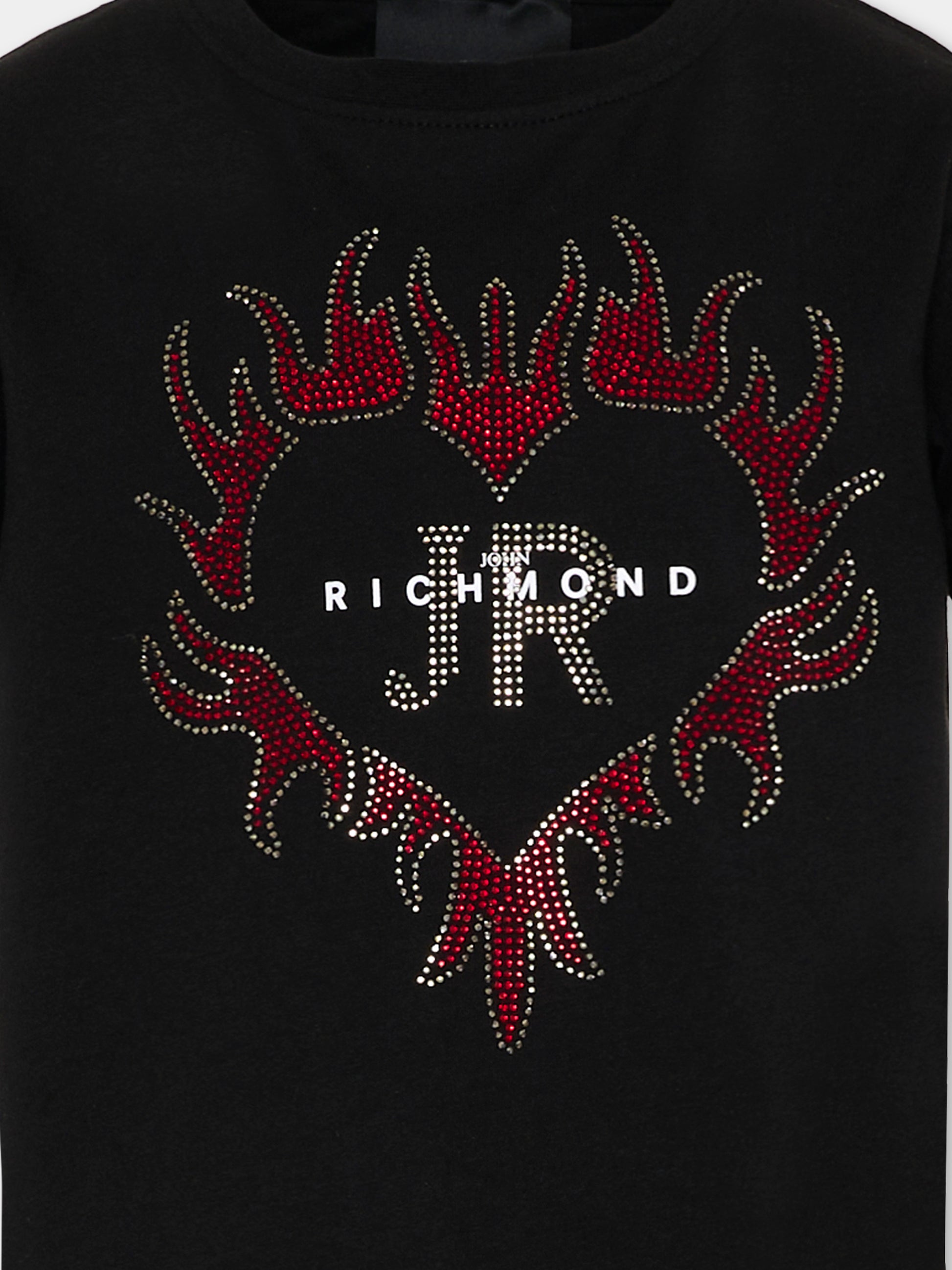 T-Shirt nera per bambini con cuore strass,Richmond,RGP26206TS BLACK