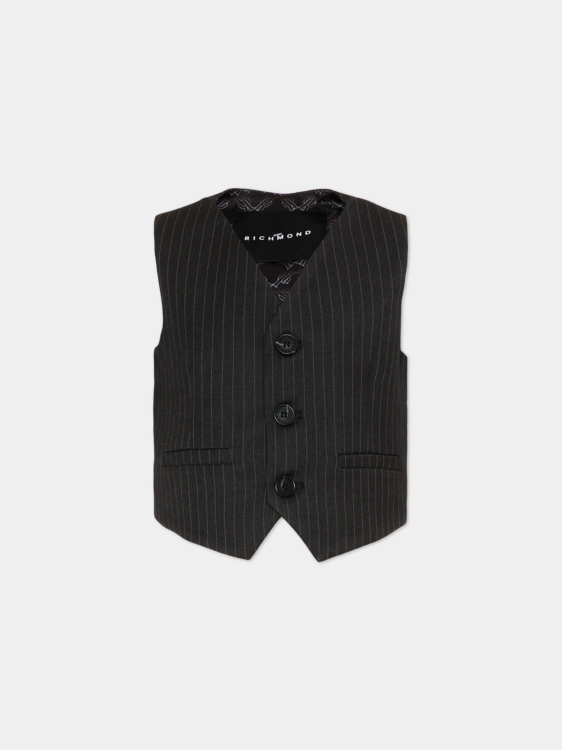 Panciotto nero gessato per bambino,Richmond,RBP26079GT GREY DARK PINSTRIPE