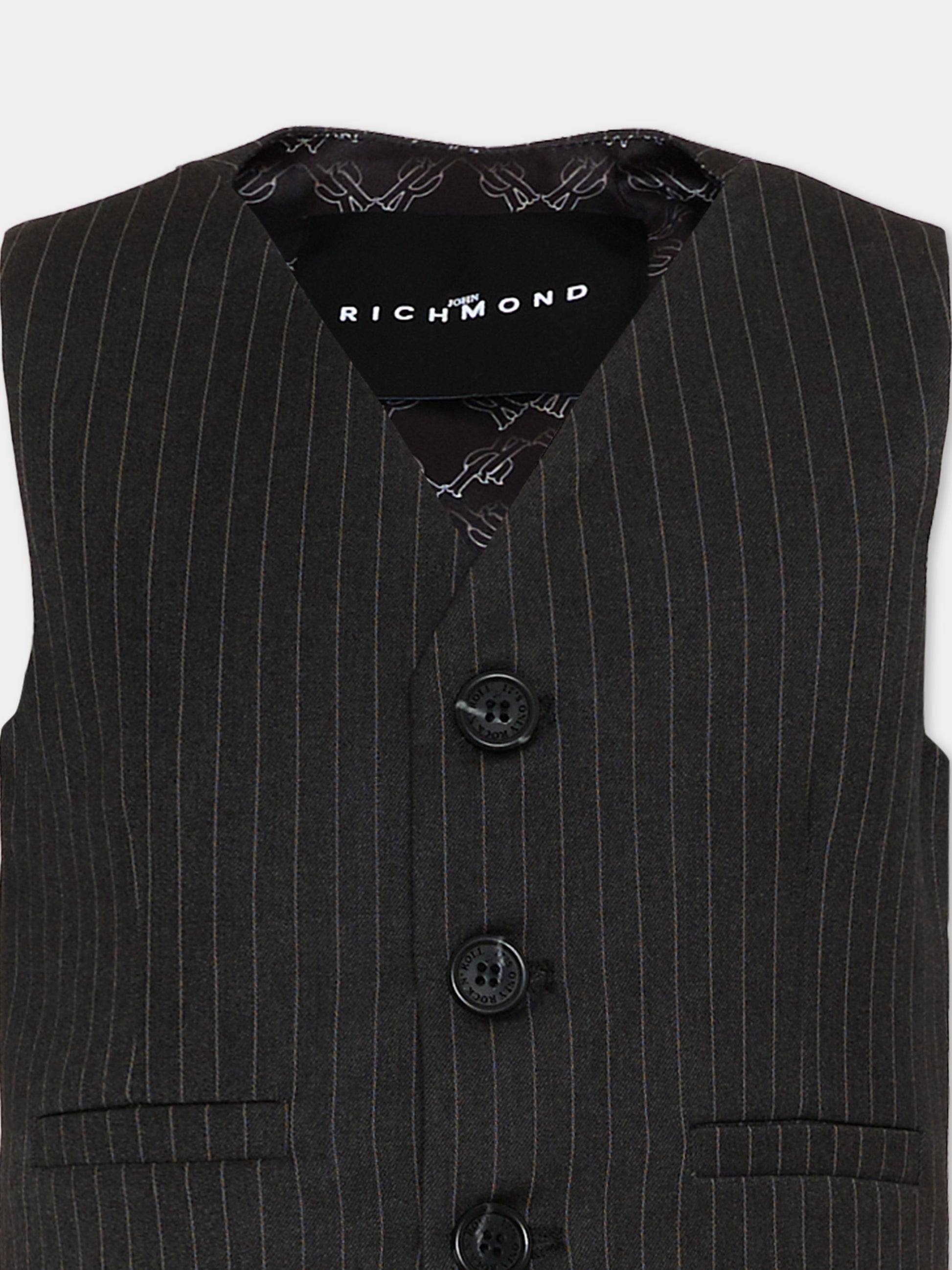 Panciotto nero gessato per bambino,Richmond,RBP26079GT GREY DARK PINSTRIPE
