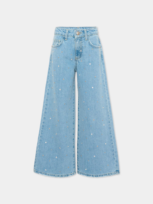 Jeans denim per bambina con strass,Richmond,RGP26133JE DENIM BLUE LIGHT