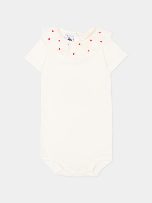 Body bianco per neonata con cuori,Petit Bateau,A0F9Z MARSHMALLOW 01