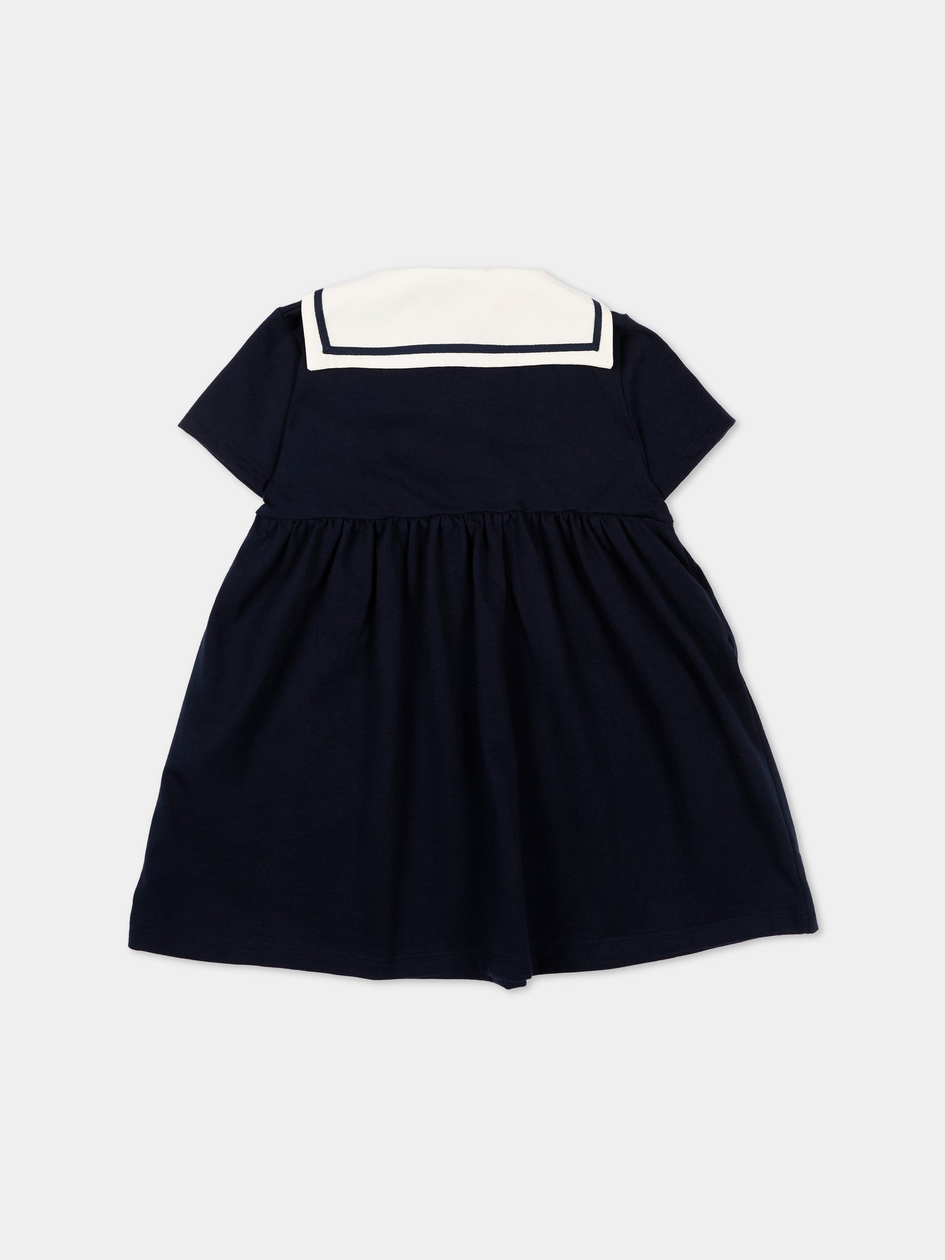 Vestito blu per neonata con colletto marina,Petit Bateau,A0F4G SMOKING 03