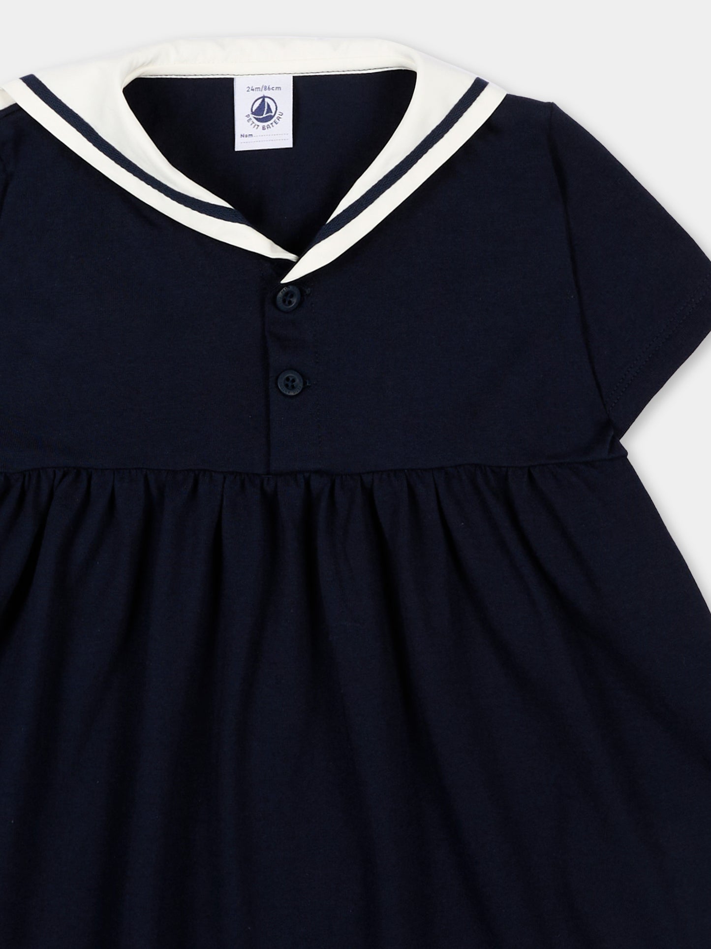 Vestito blu per neonata con colletto marina,Petit Bateau,A0F4G SMOKING 03