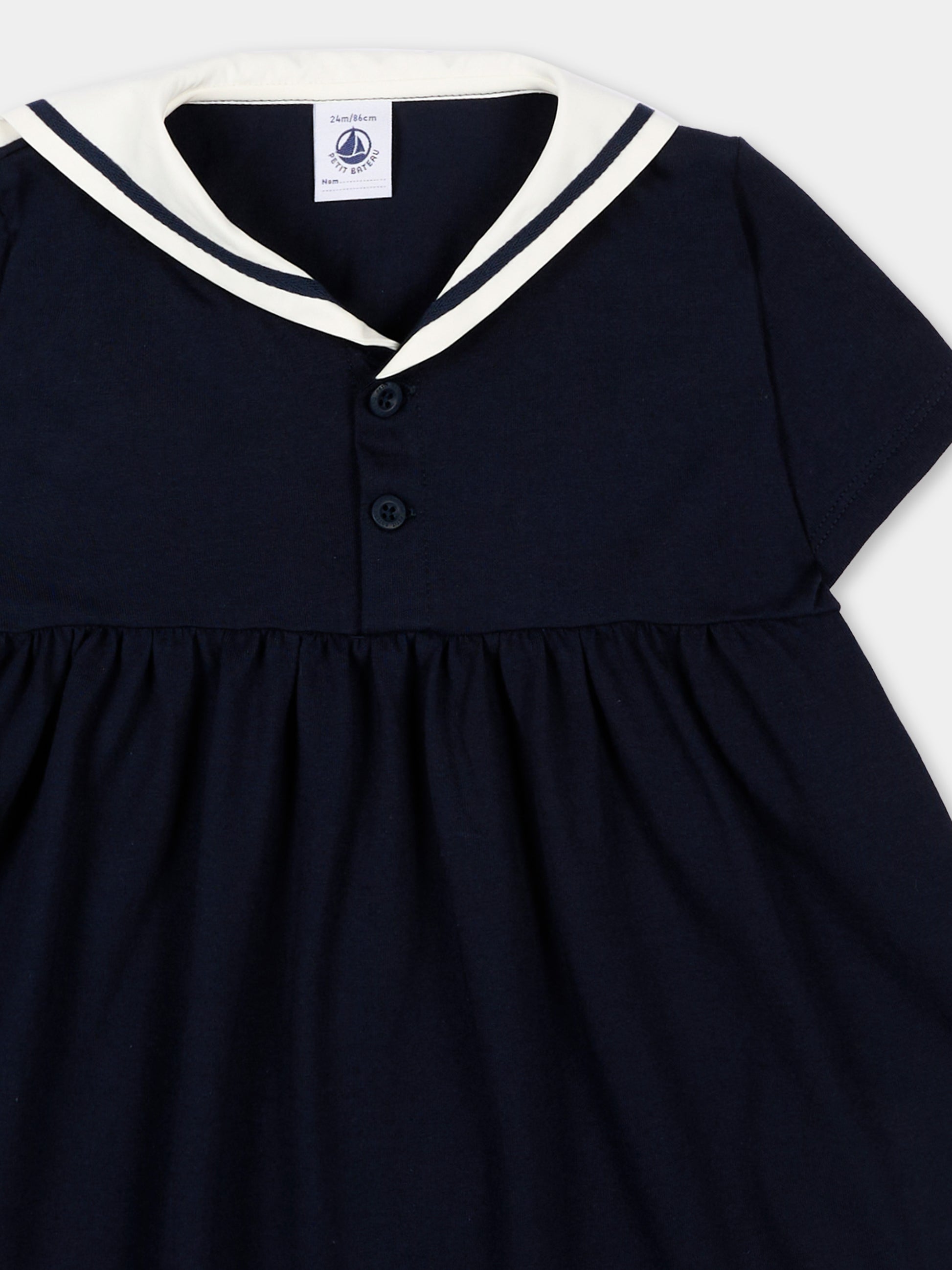 Vestito blu per neonata con colletto marina,Petit Bateau,A0F4G SMOKING 03