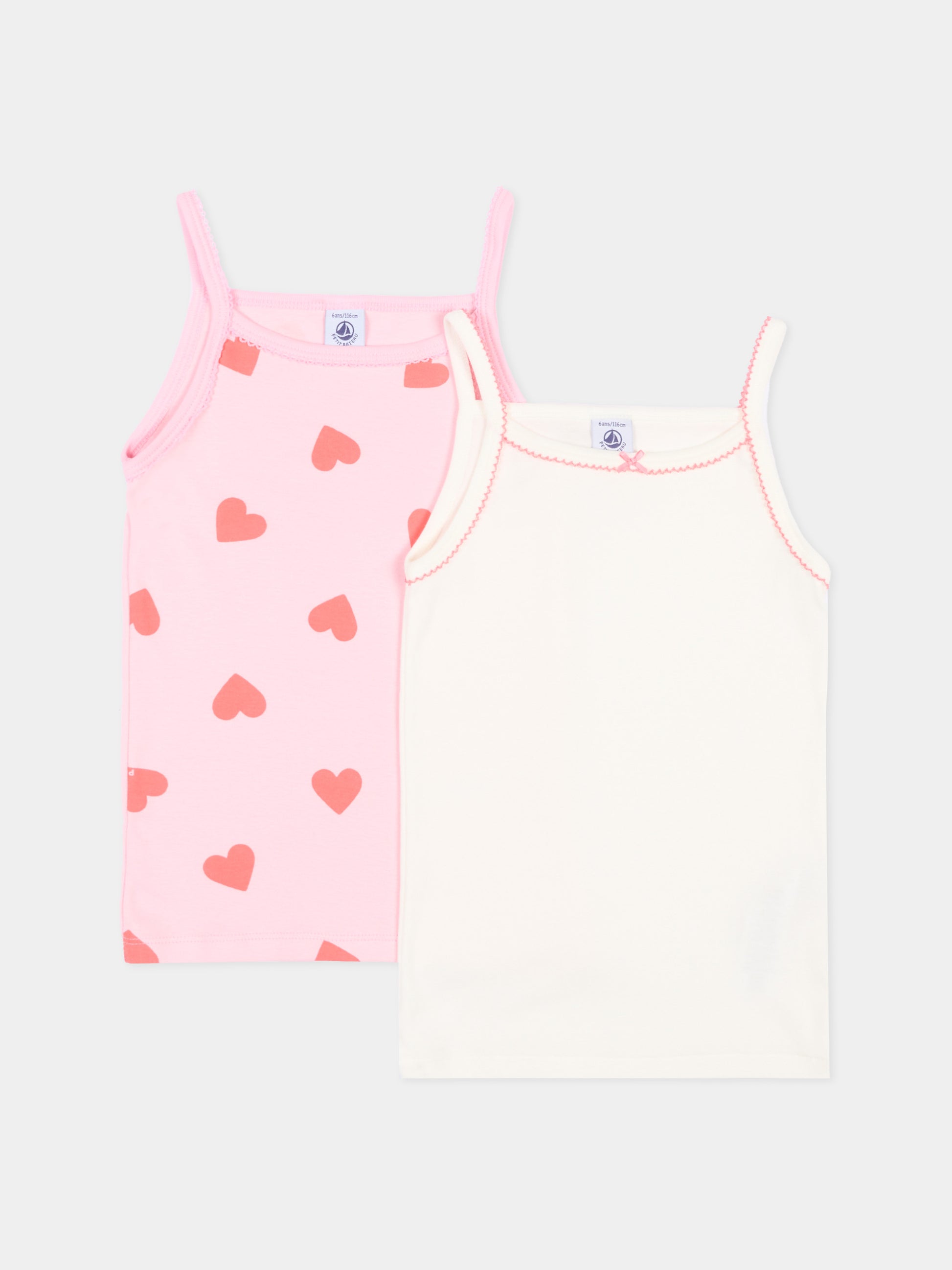 Set canottiere multicolor per bambina a cuori,Petit Bateau,A0FGO VARIANTE 1 00