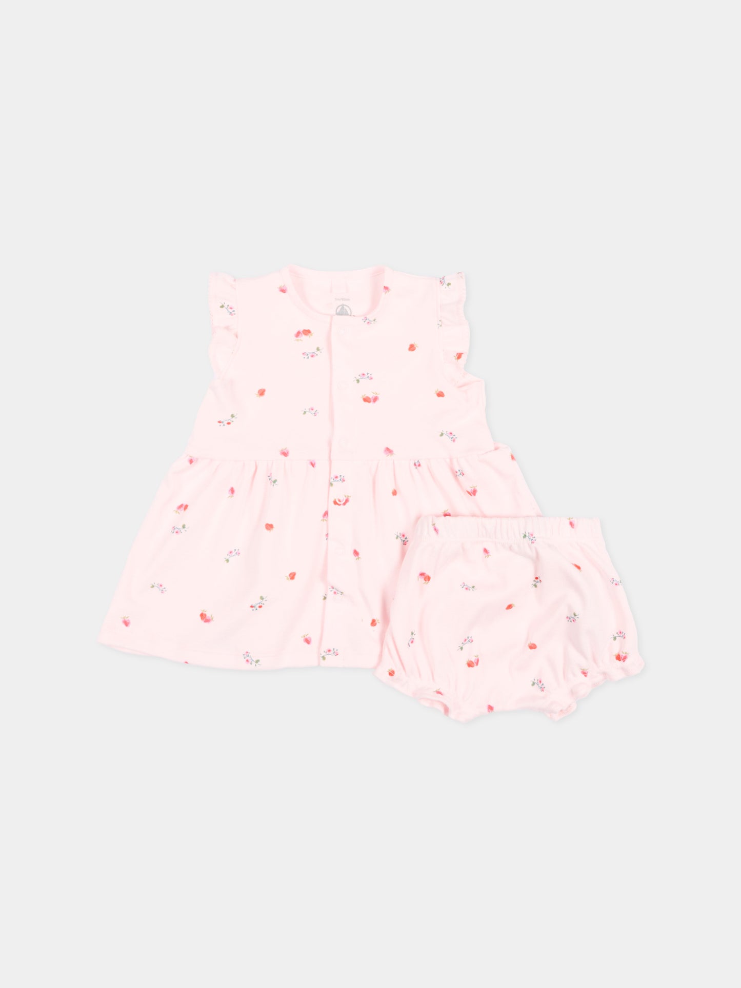 Vestito rosa per neonata con fiori,Petit Bateau,A0FQR BARELY/MULTICO 01