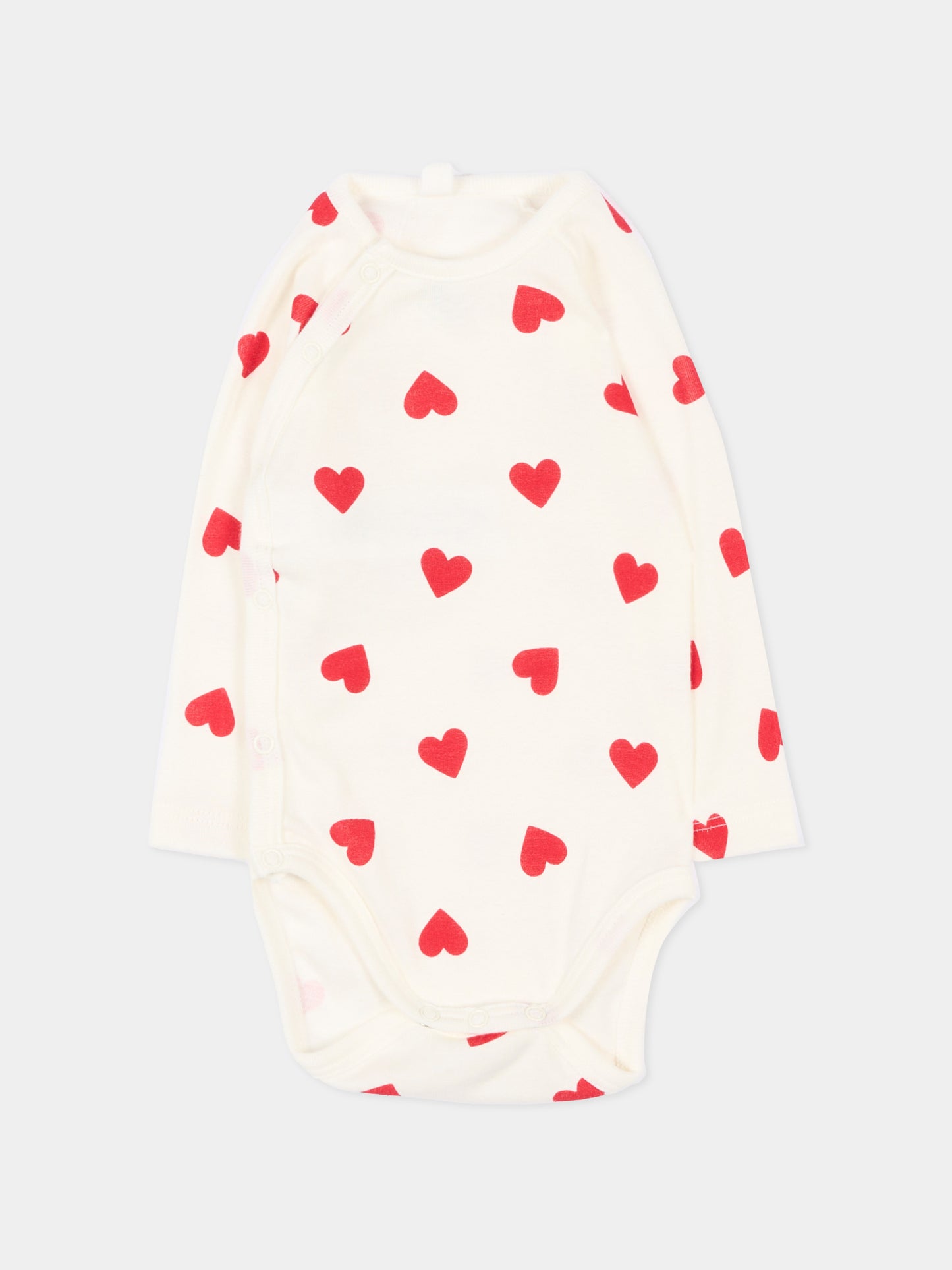 Salopette multicolor per neonata a righe e cuori,Petit Bateau,A0FMH MARSHMALLOW/SMOKING 01