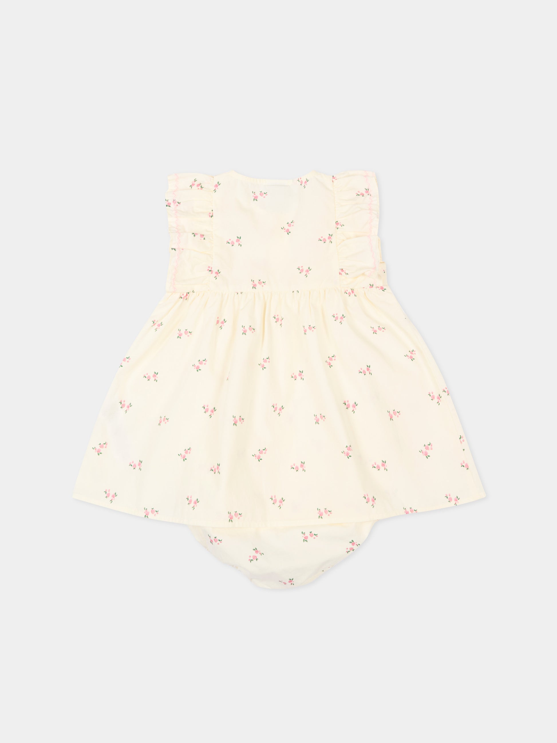 Vestito avorio per neonata con fiori,Petit Bateau,A0F3R MILK/MULTICO 01