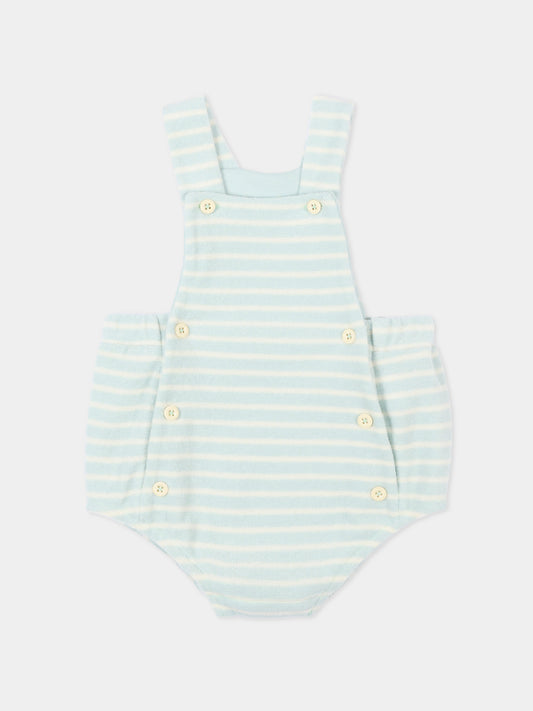 Salopette celeste a righe per neonato,Petit Bateau,A0FIA SPRAY/MILK 01