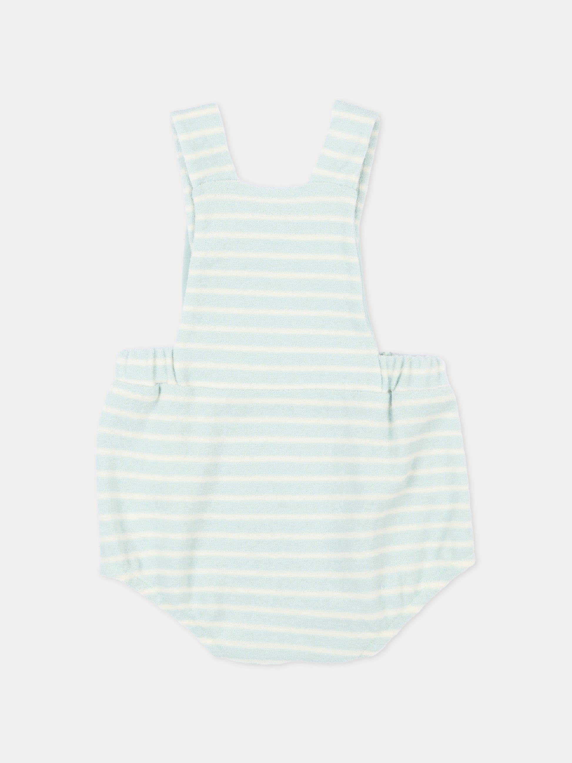 Salopette celeste a righe per neonato,Petit Bateau,A0FIA SPRAY/MILK 01