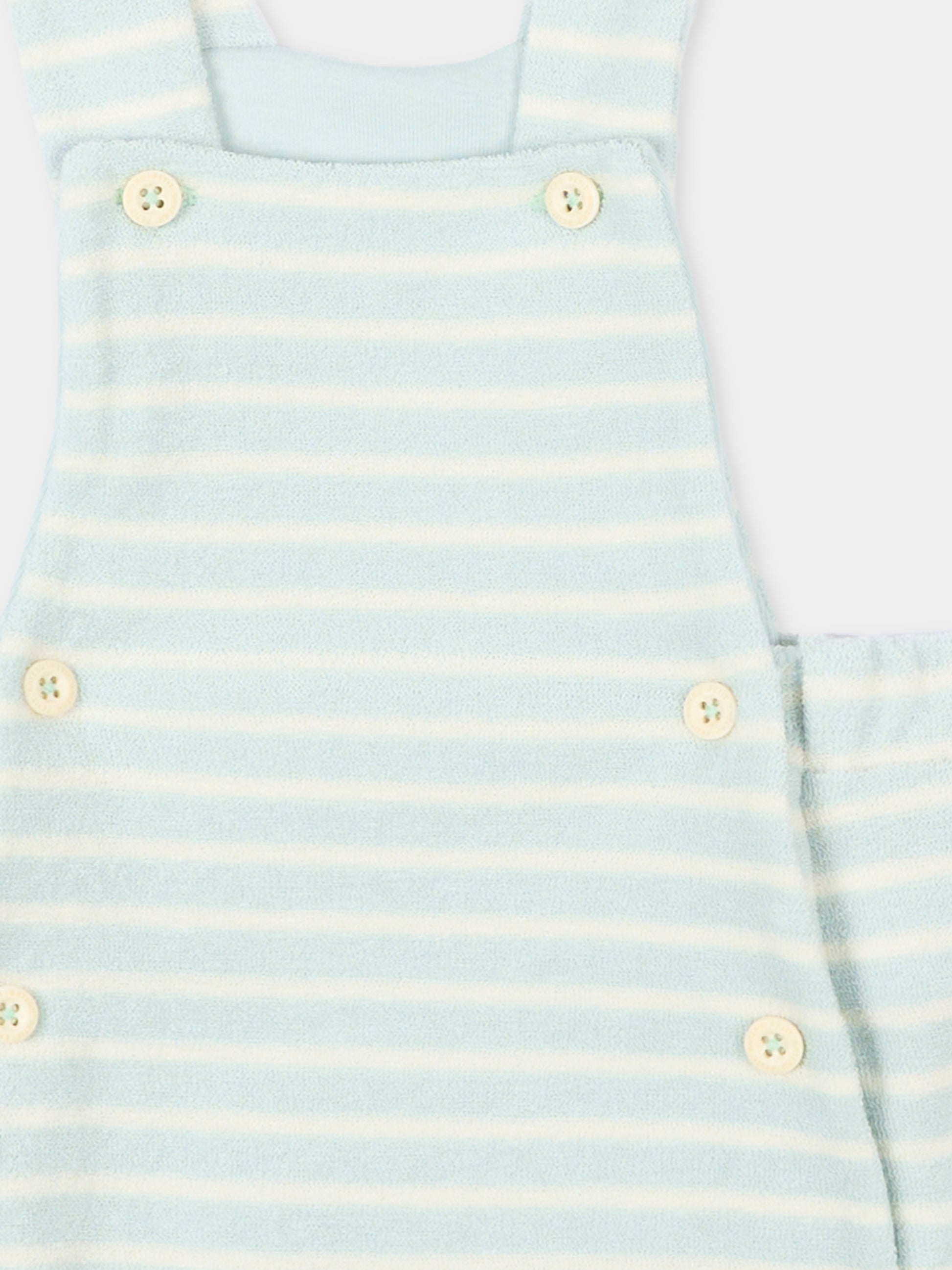 Salopette celeste a righe per neonato,Petit Bateau,A0FIA SPRAY/MILK 01