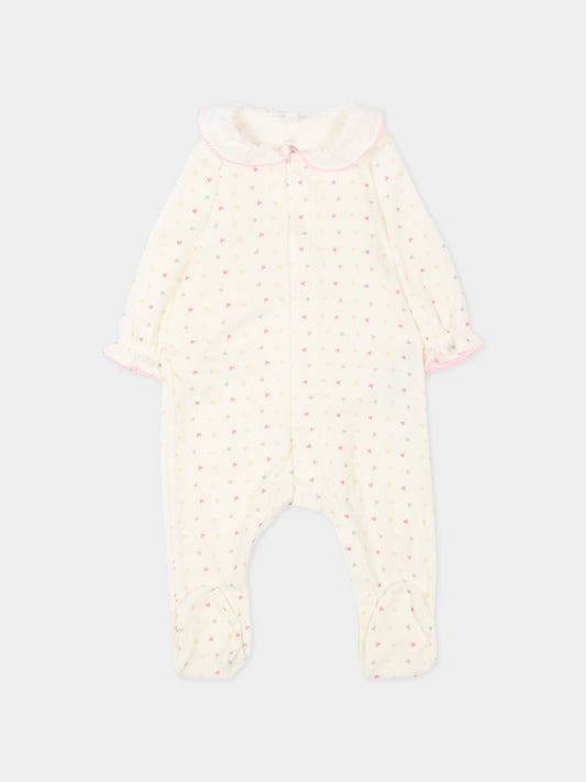 Tutina avorio per neonata a cuori,Petit Bateau,A0F6C MARSHMALLOW/MULTICO 01